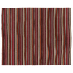 Vintage Persian Kilim, Stripes in Rich Red and Vibrant Jewel Tones - Rug 
Kilim