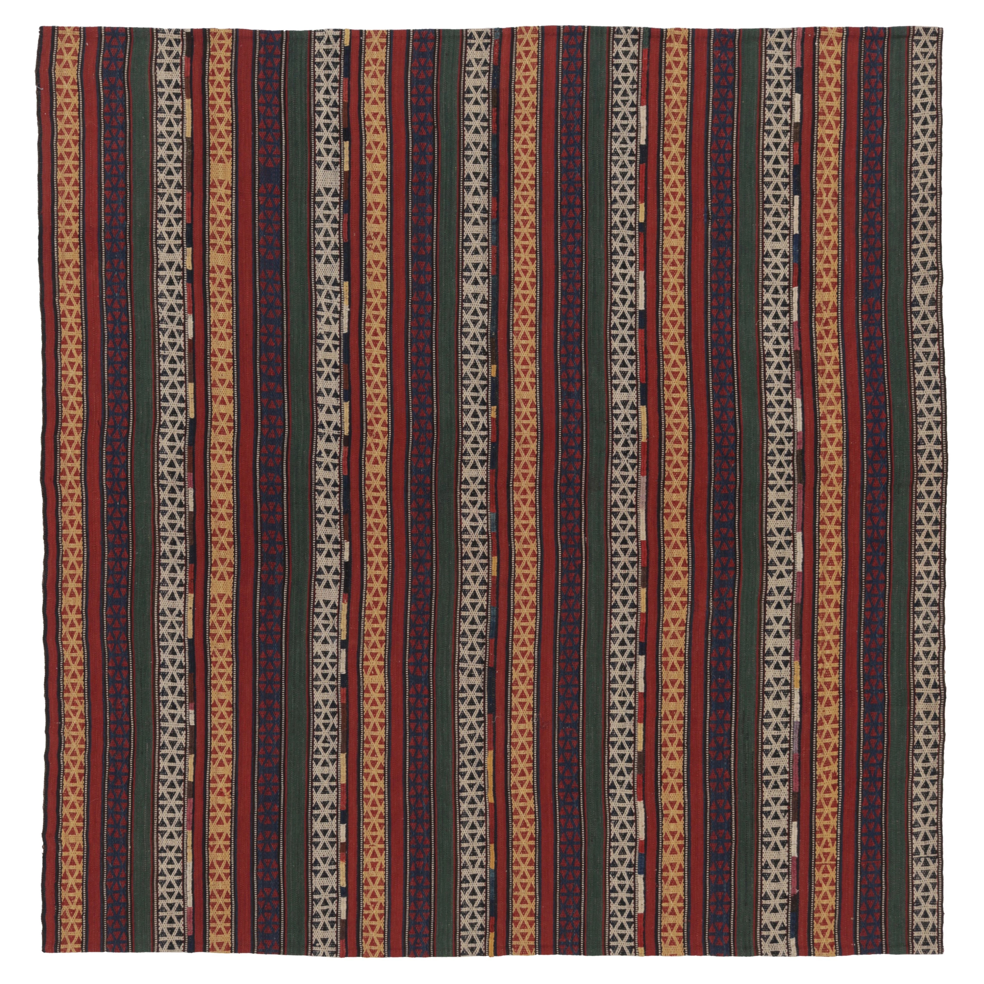 Vintage Persian Kilim, Stripes with Colorful Geometric Patterns - Rug 
Kilim
