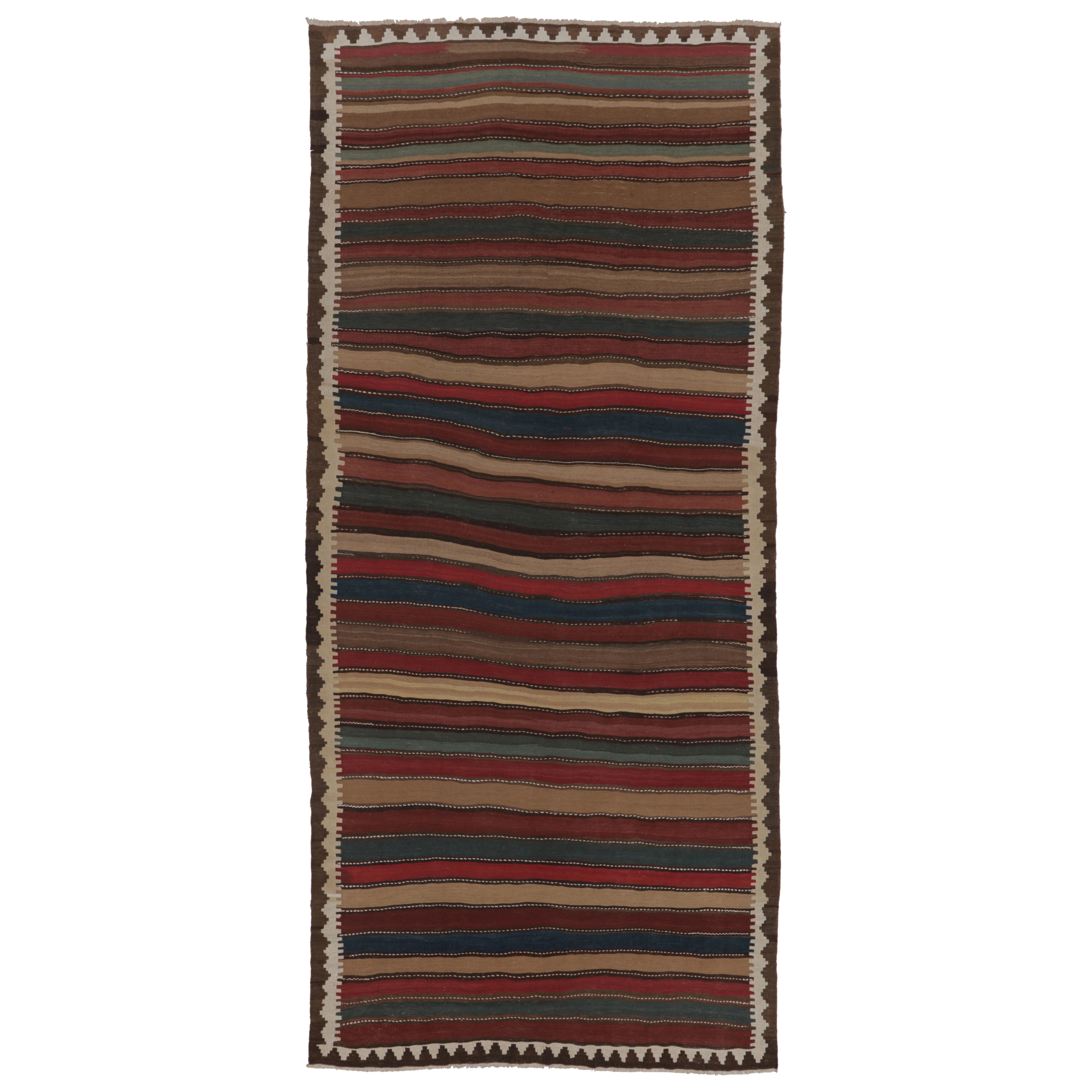 Vintage Persian Kilim, Tribal Gallery Runner in Polychromatic Stripes-Rug&Killim