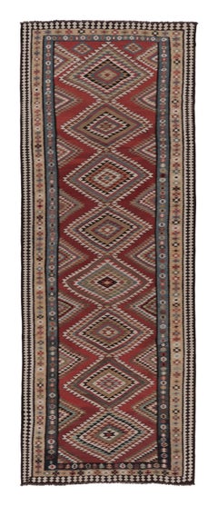 Vintage Persian Kilim, Tribal Gallery Runner Rug with Diamonds - Rug 
Kilim