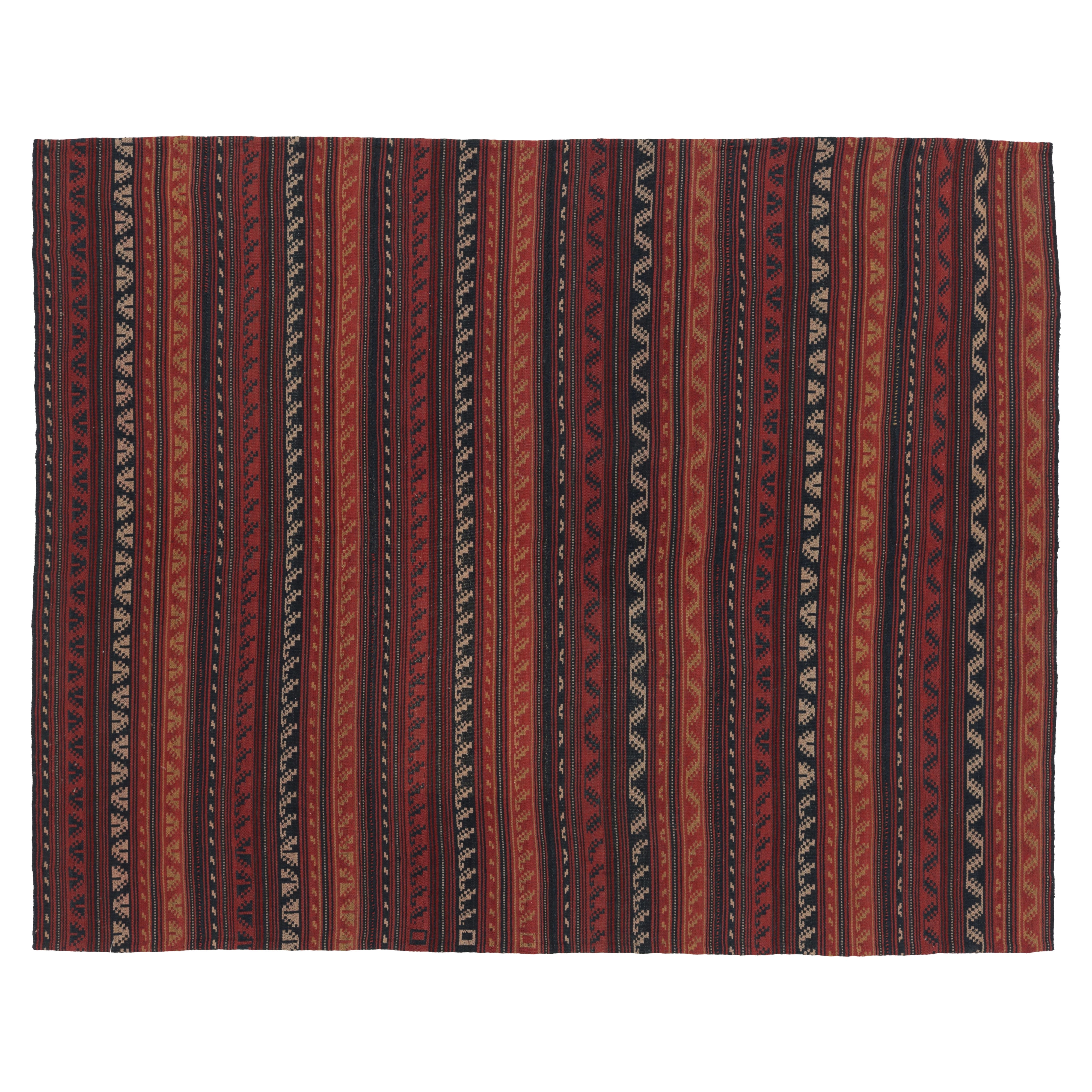 Vintage Persian Kilim, Tribal Geometric Stripes in Warm Red Tones - Rug 
Kilim For Sale