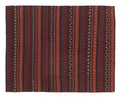 Vintage Persian Kilim, Tribal Geometric Stripes in Warm Red Tones - Rug 
Kilim