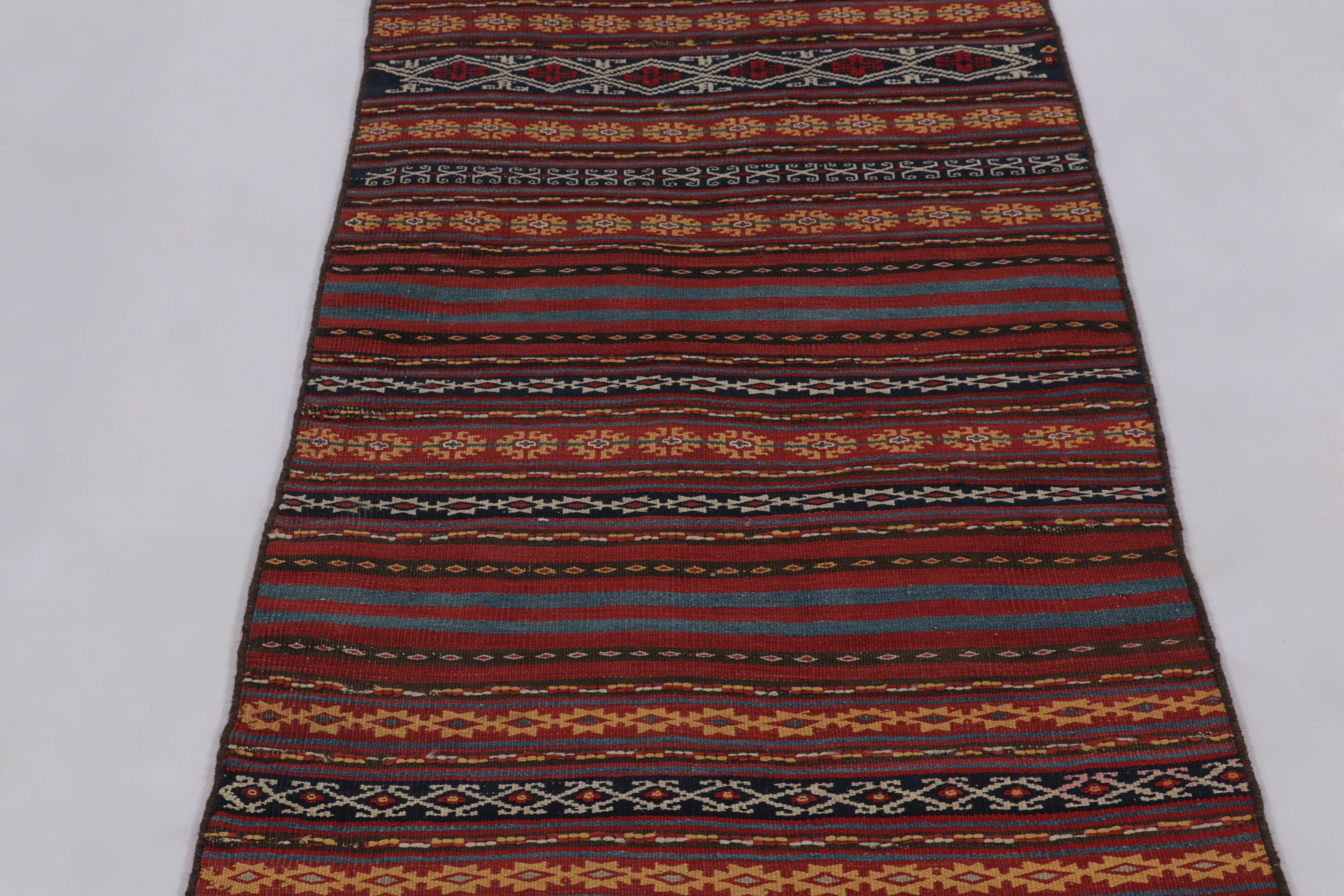 Vintage Persian Kilim, Tribal Runner Rug with Intricate Bands - Rug & Kilim In condizioni buone in vendita a Long Island City, NY