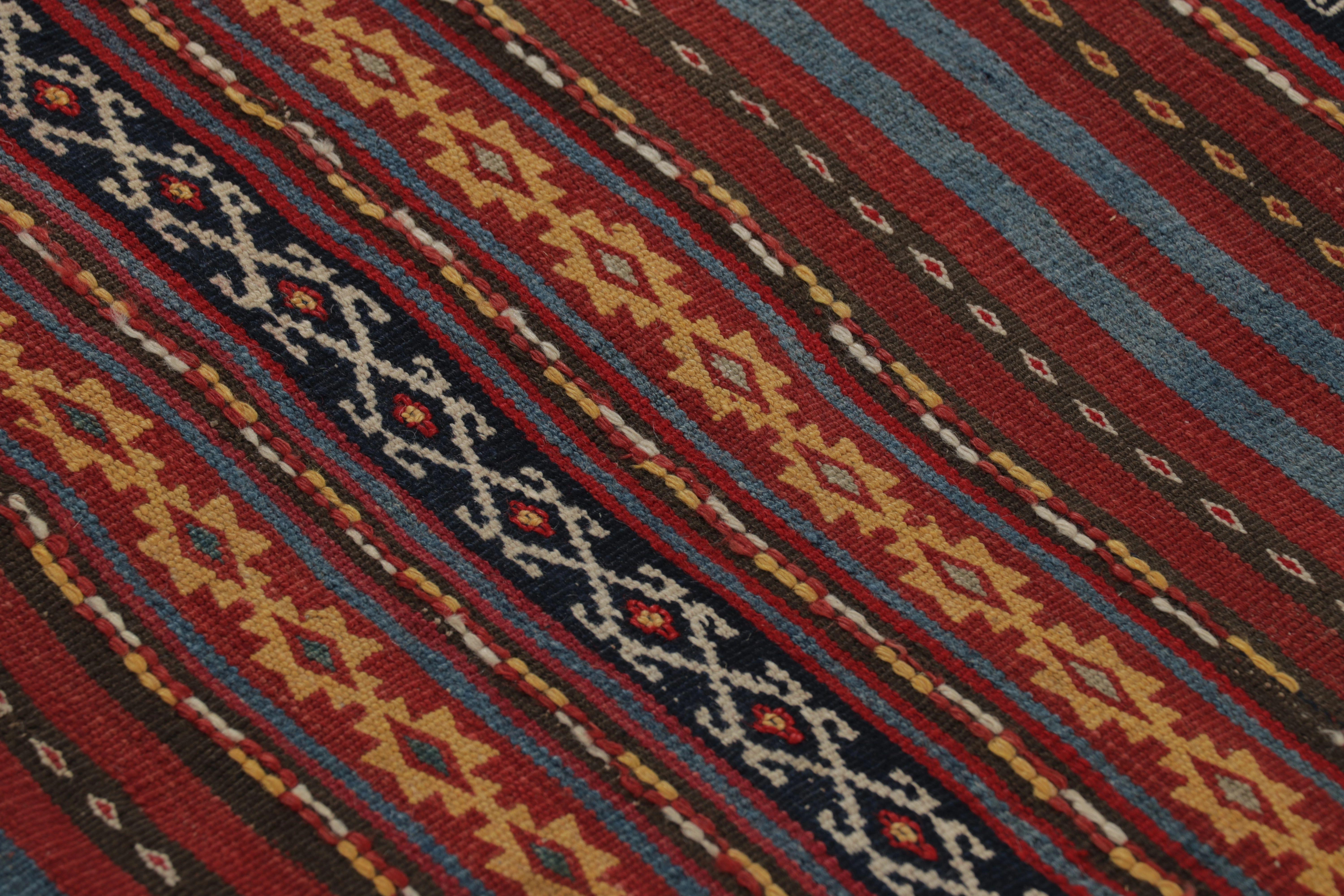 Metà XX secolo Vintage Persian Kilim, Tribal Runner Rug with Intricate Bands - Rug & Kilim in vendita