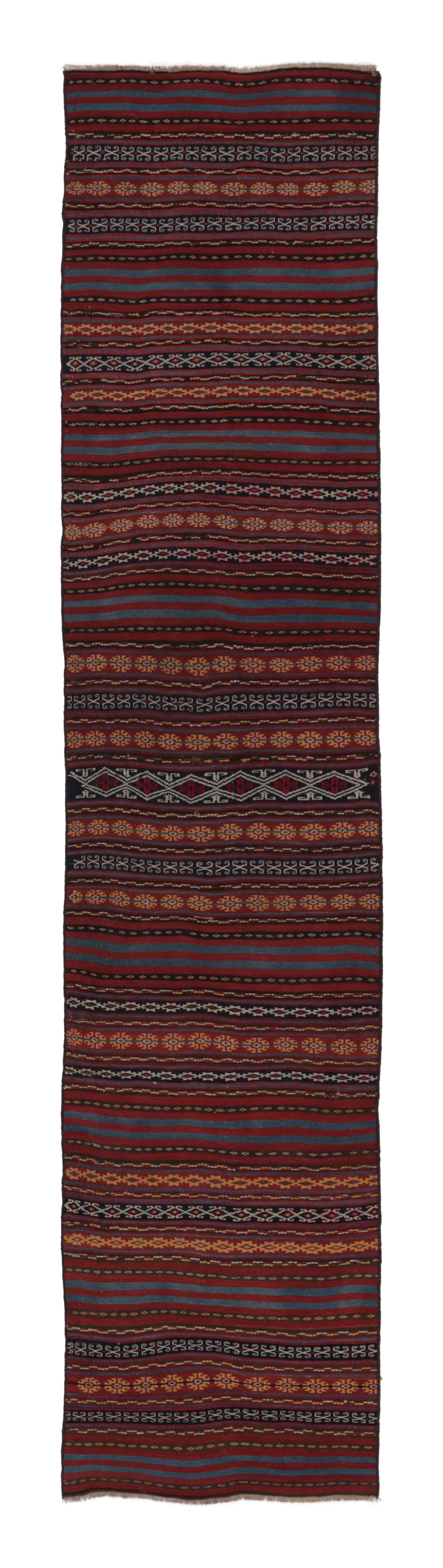 Vintage Persian Kilim, Tribal Runner Rug with Intricate Bands - Rug
Kilim