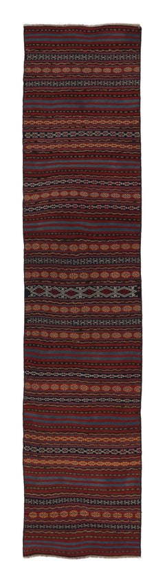 Vintage Persian Kilim, Tribal Runner Rug with Intricate Bands - Rug
Kilim