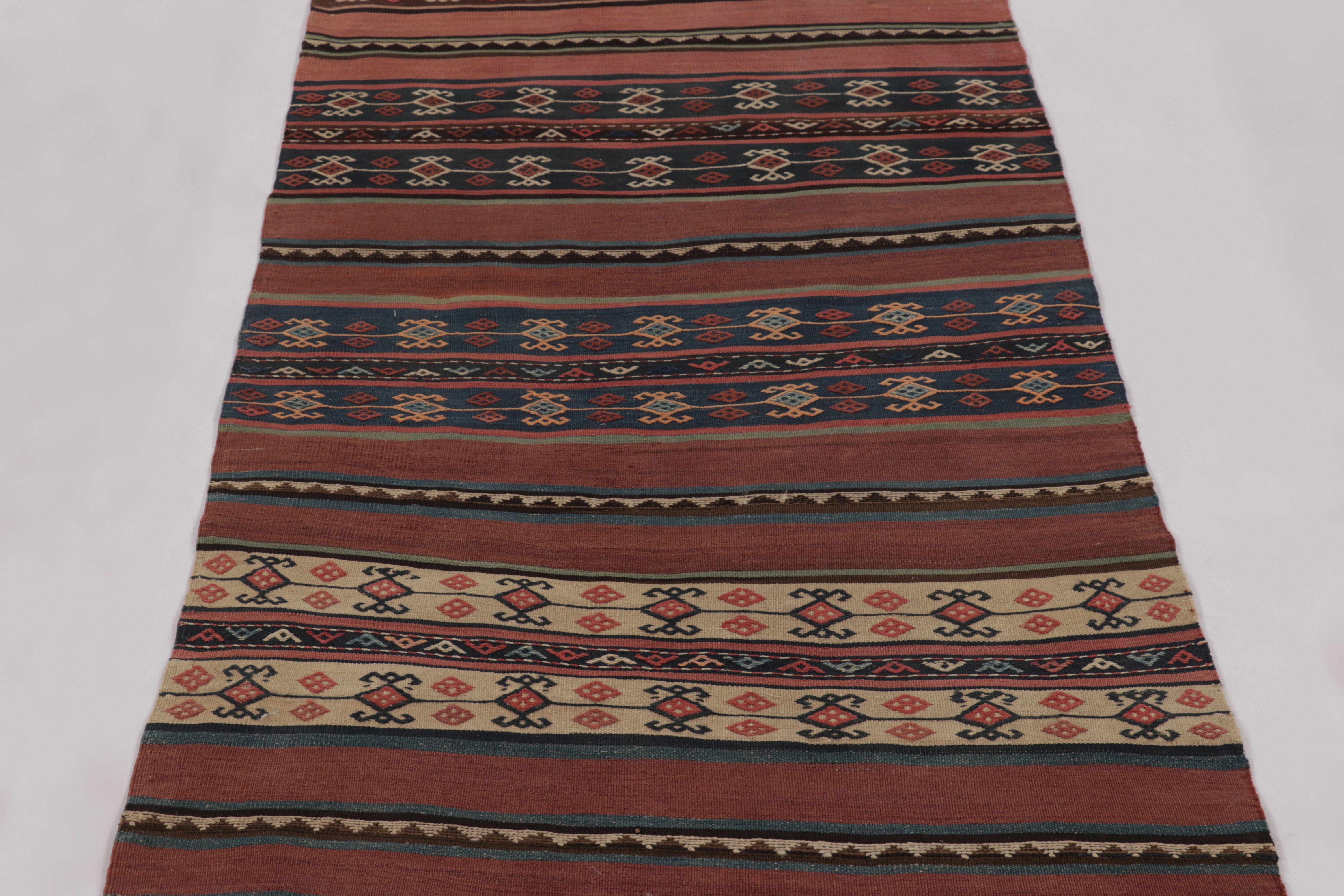 Hand-Woven Vintage Persian Kilim, Tribal Runner Rug with Ram's Horn Motifs - Rug & Kilim For Sale