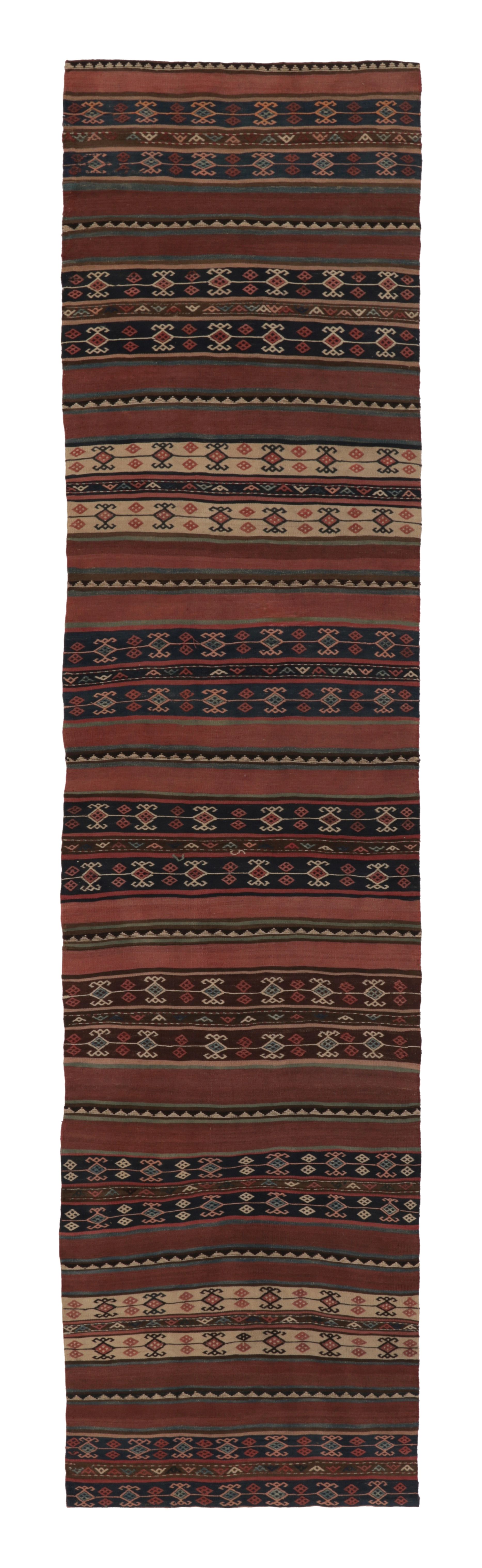 Vintage Persian Kilim, Tribal Runner Rug with Ram
s Horn Motifs - Rug
Kilim