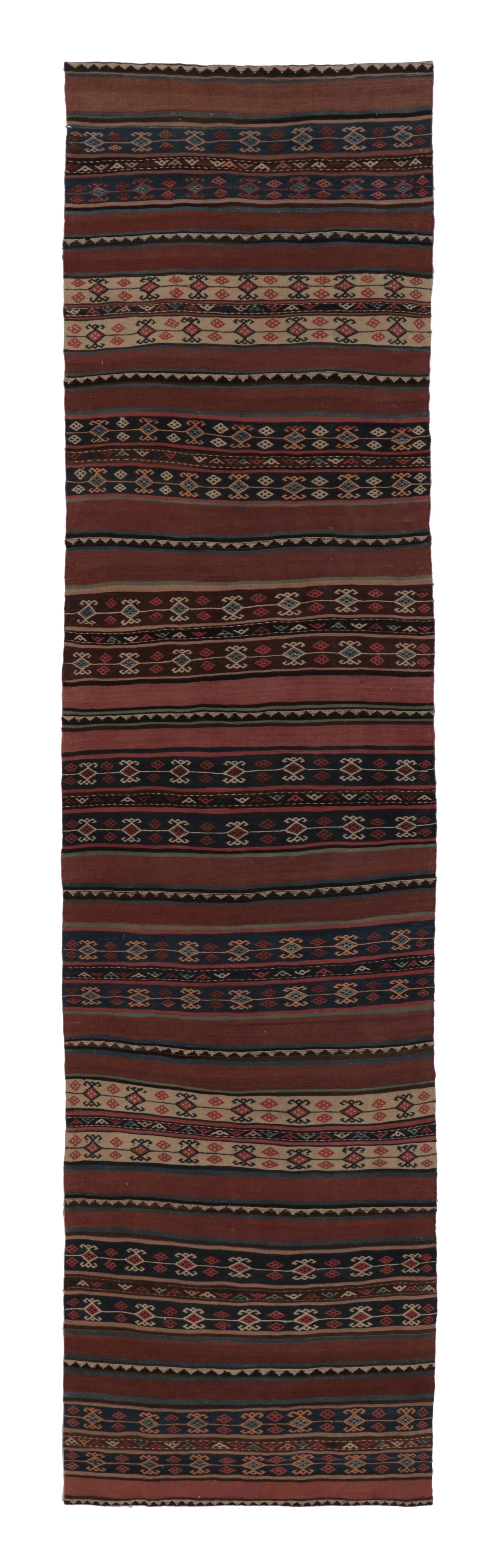 Vintage Persian Kilim, Tribal Runner Rug with Ram
s Horn Motifs - Rug
Kilim