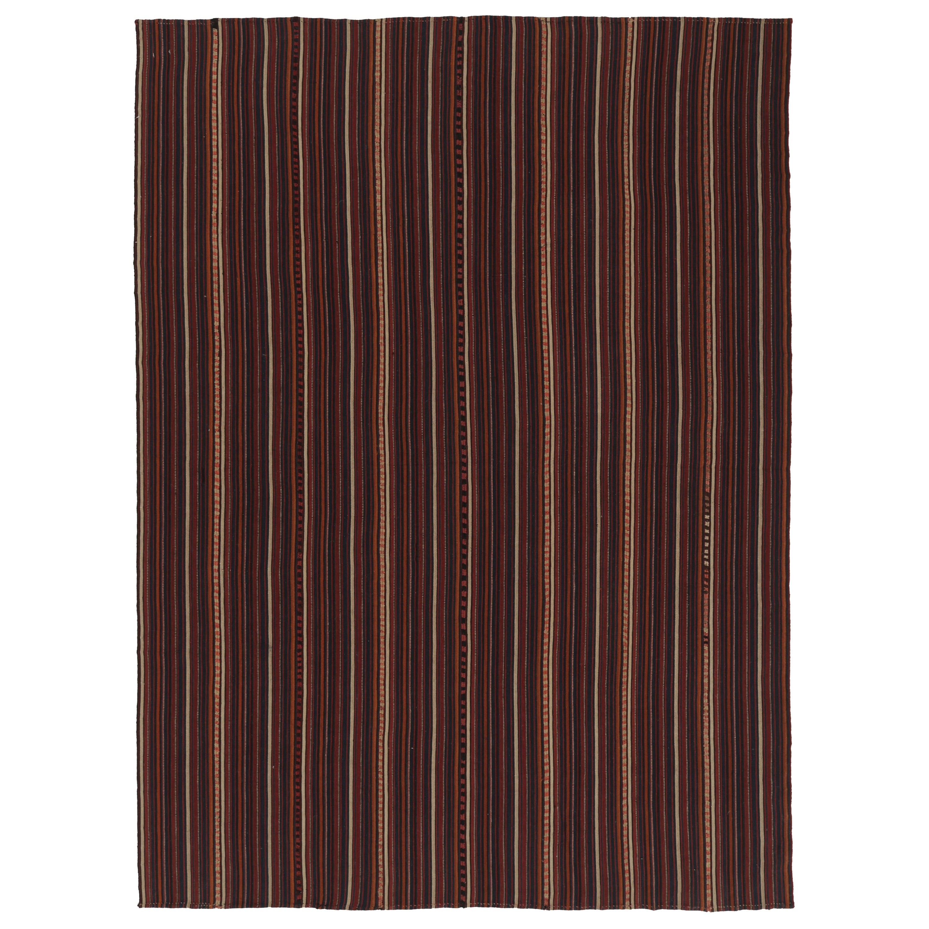 Vintage Persian Kilim, Vertical Stripes in Deep Red and Earth Tones -Rug
Kilim