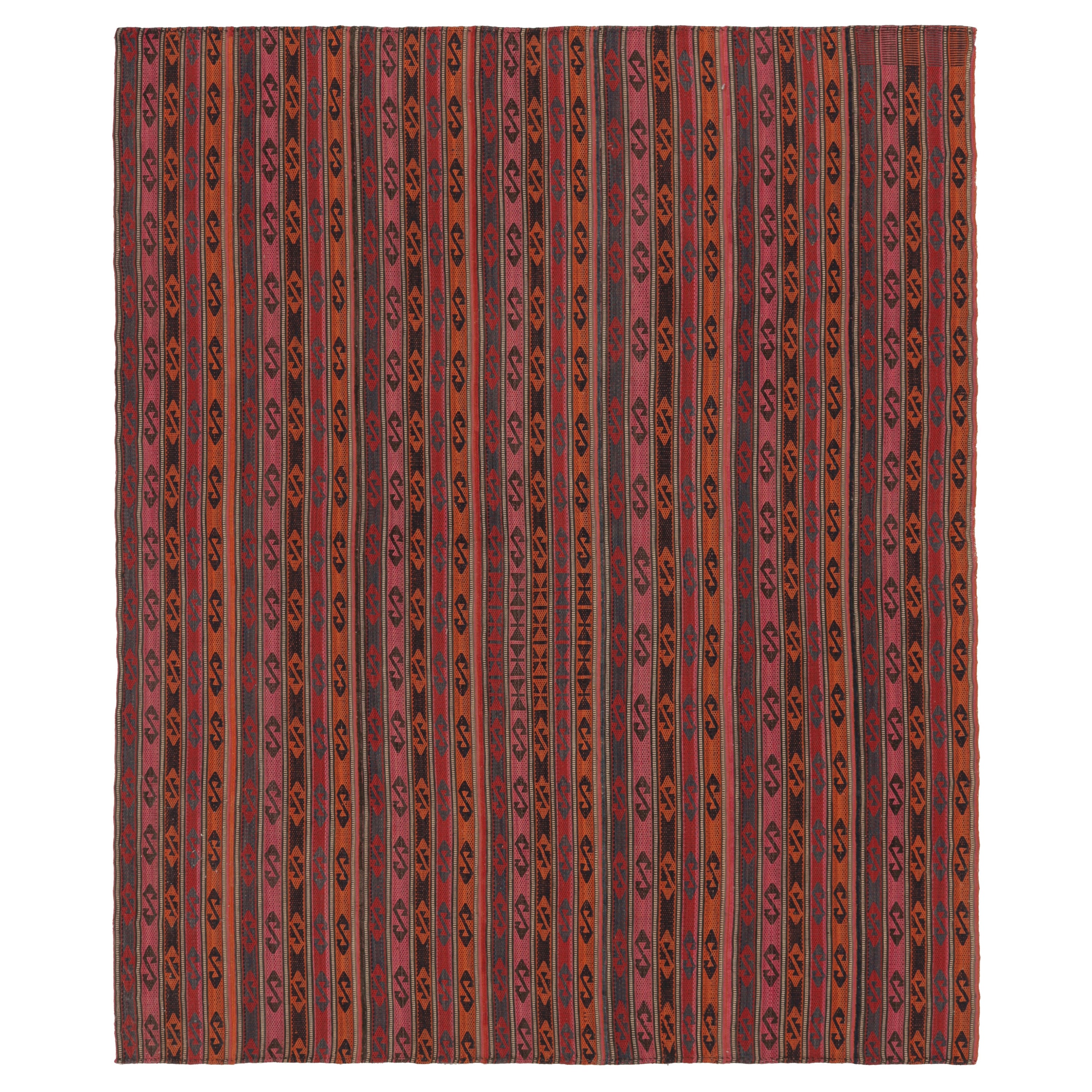 Kilim persiano vintage, strisce verticali con motivi tribali vivaci - Rug 
Kilim in vendita