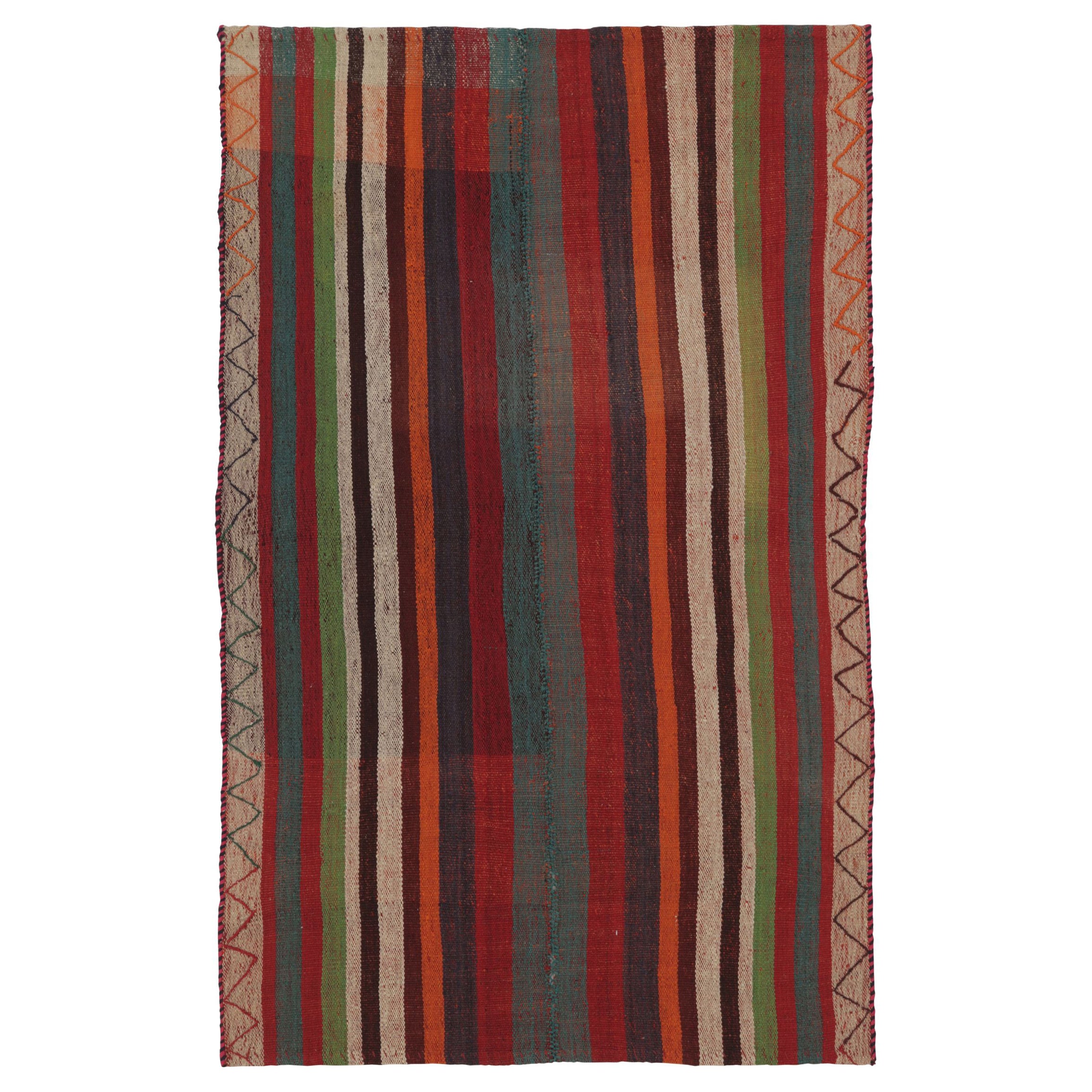 Vintage Persian Kilim, Vibrant Geometric Stripe Patterns - Rug 
Kilim
