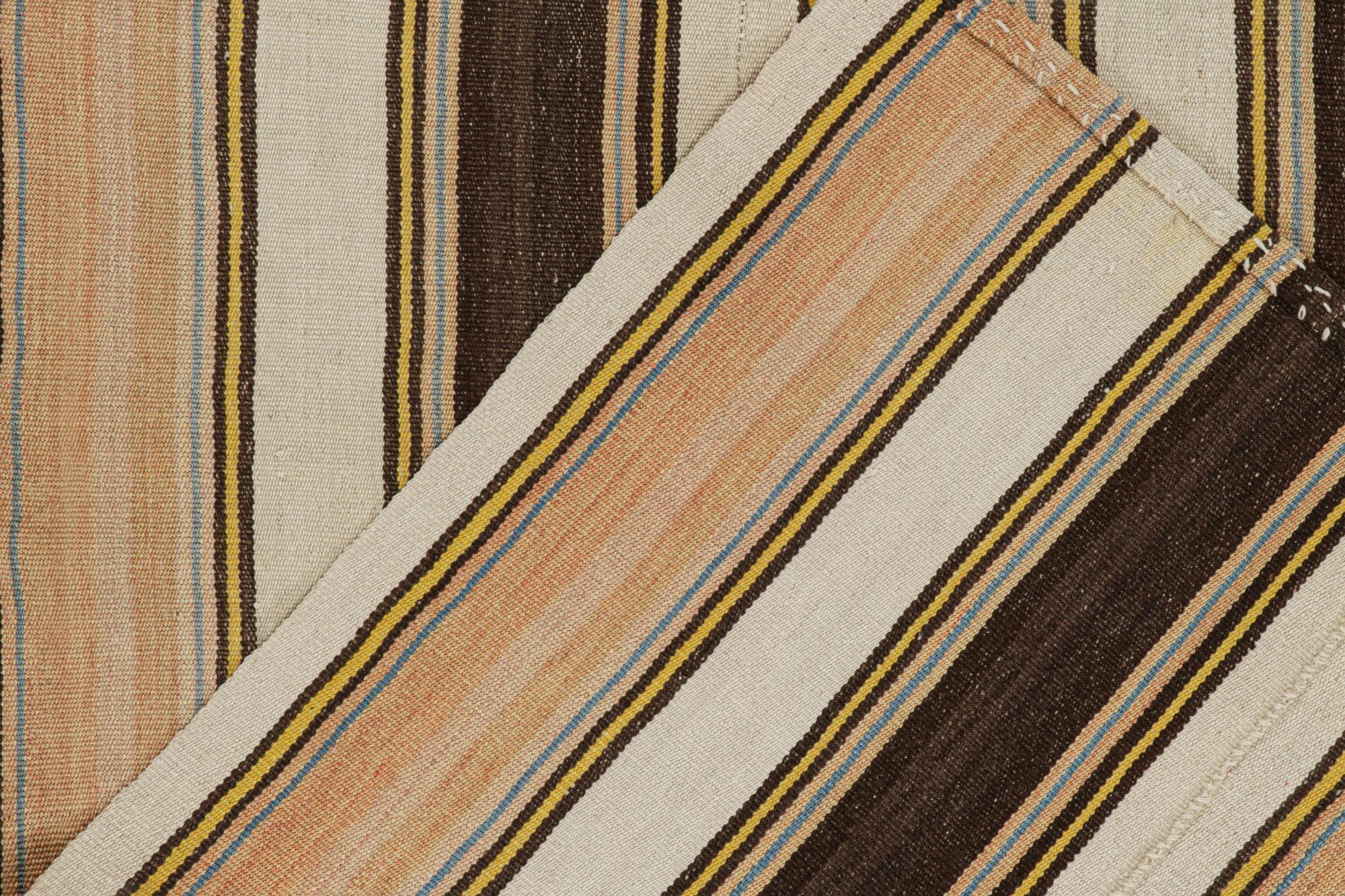 Wool Vintage Persian Kilim with Beige, Peach and Brown Stripes For Sale