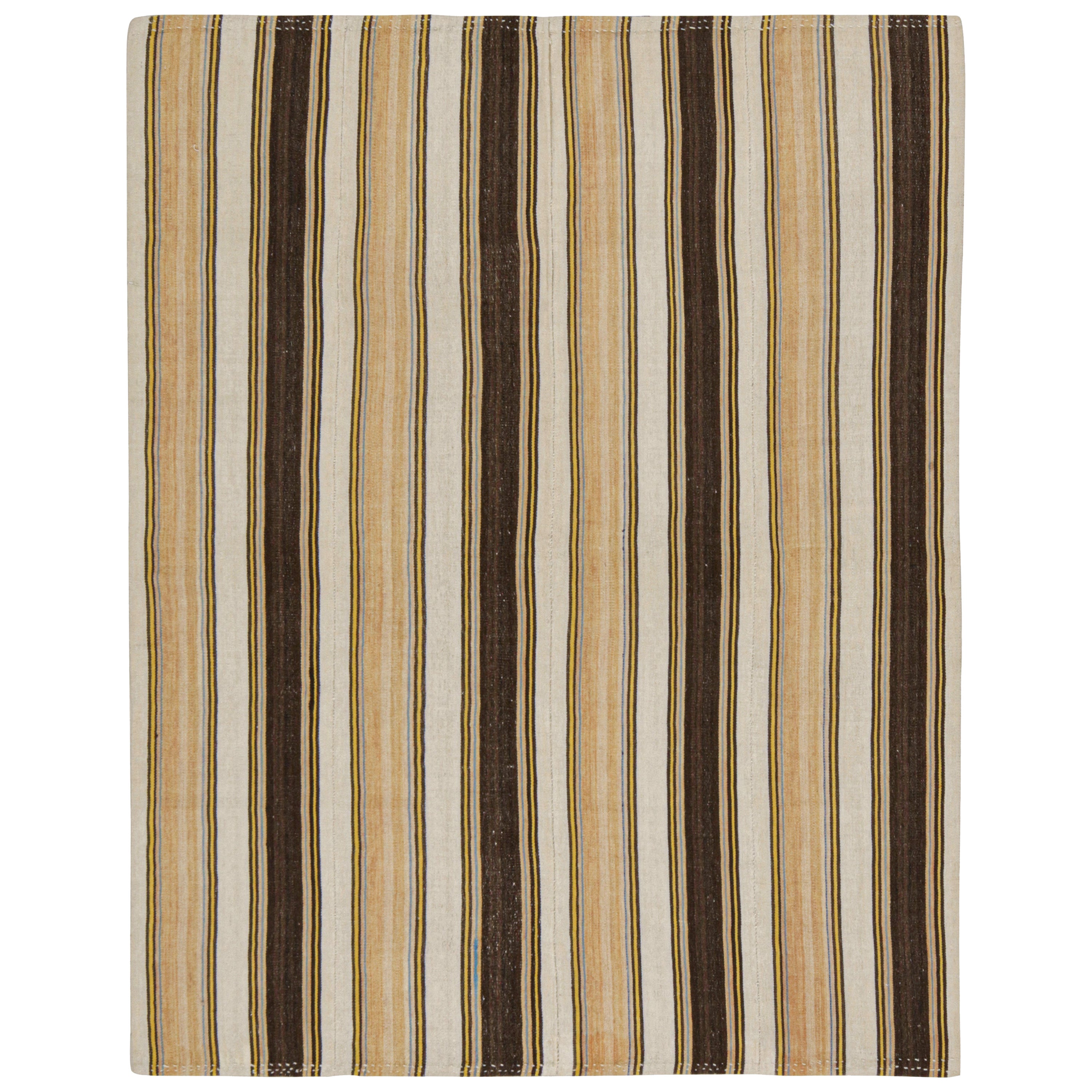 Kilim persiano vintage a strisce beige, pesca e marrone in vendita