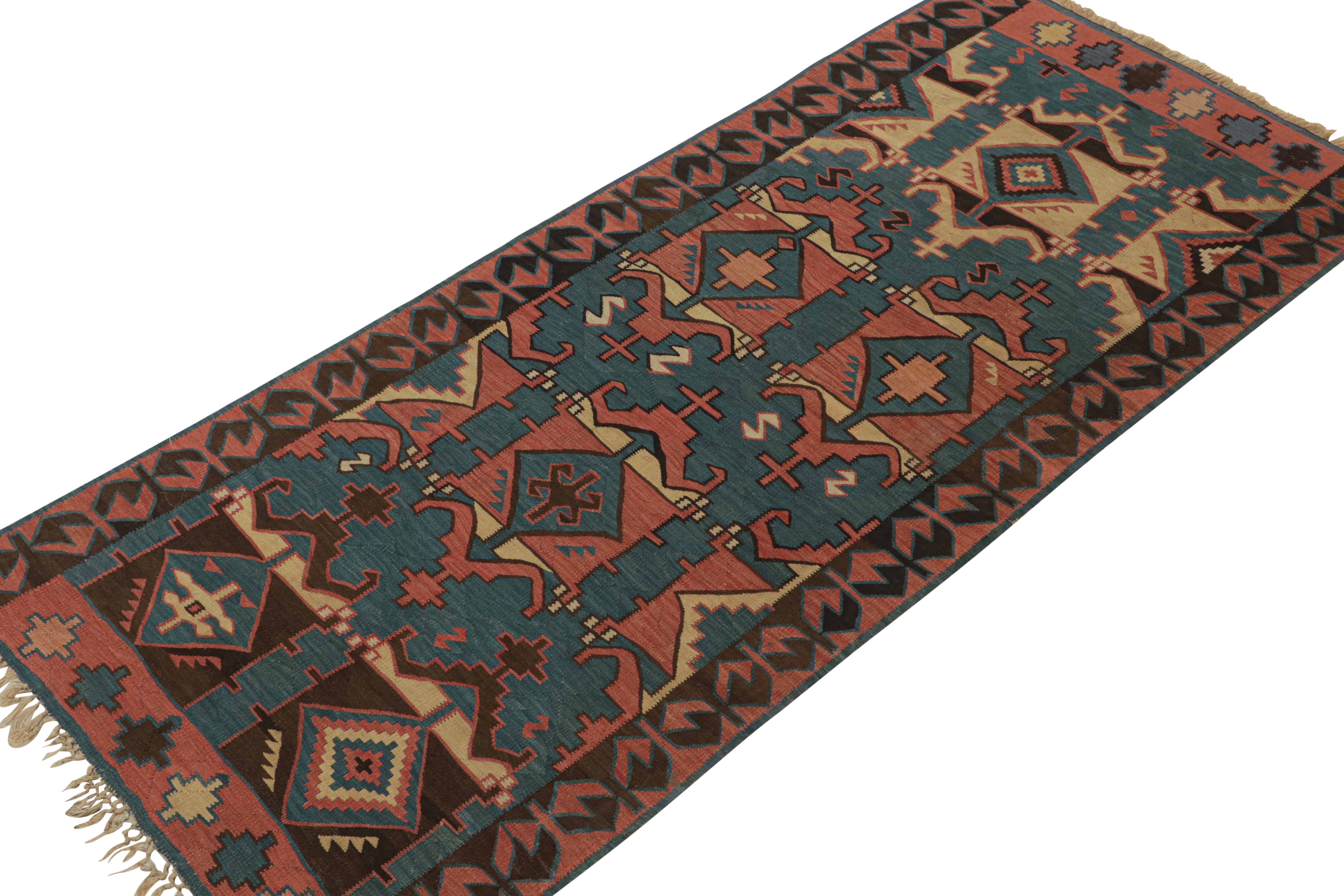 Persischer Kelim mit blauen geometrischen Mustern von Teppich & Kilim (Stammeskunst) im Angebot