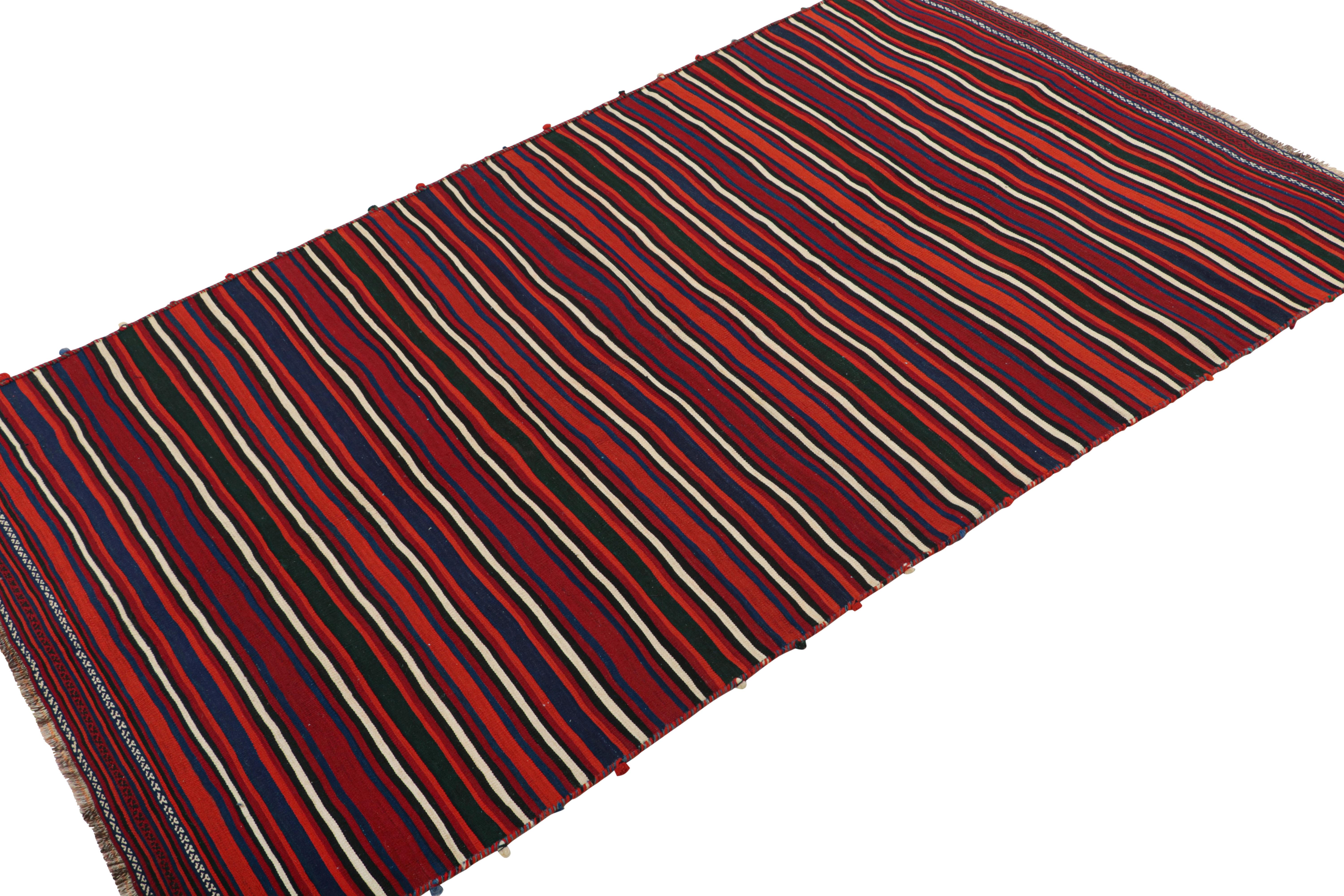 Tribal Vintage Persian Kilim with Burgundy Red and Navy Blue Stripes For Sale