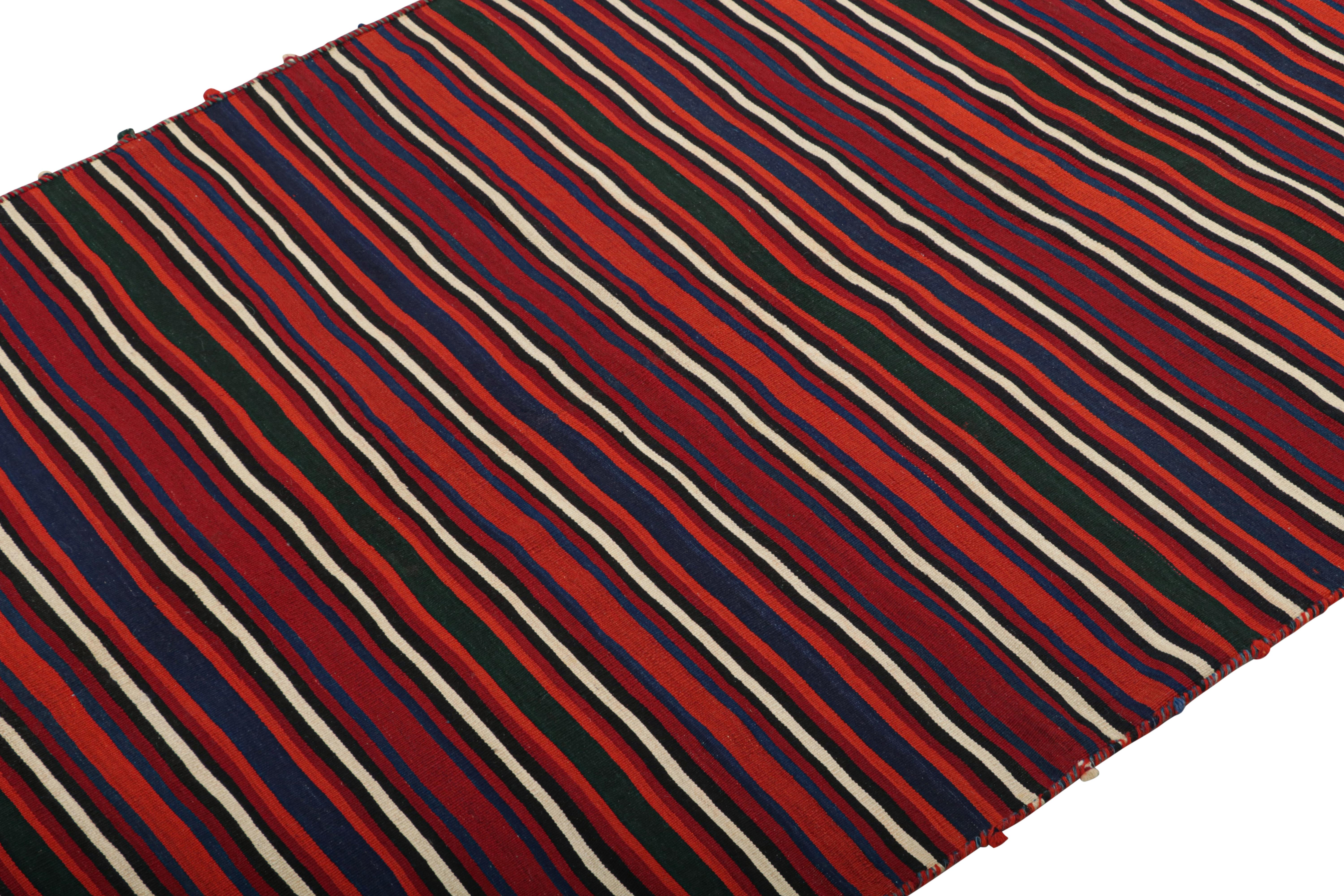 Hand-Knotted Vintage Persian Kilim with Burgundy Red and Navy Blue Stripes For Sale