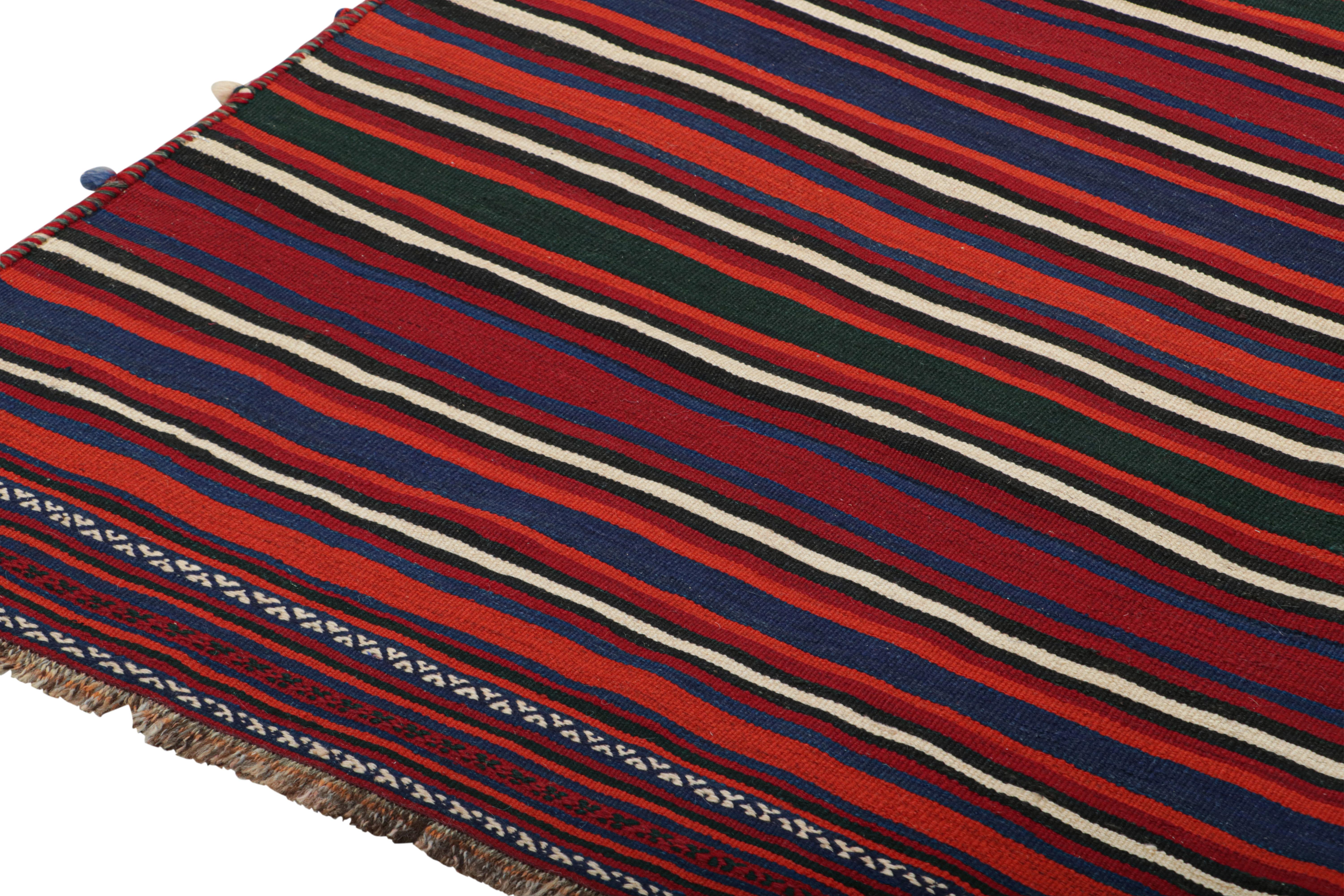 Vintage Persian Kilim with Burgundy Red and Navy Blue Stripes In Good Condition For Sale In Long Island City, NY