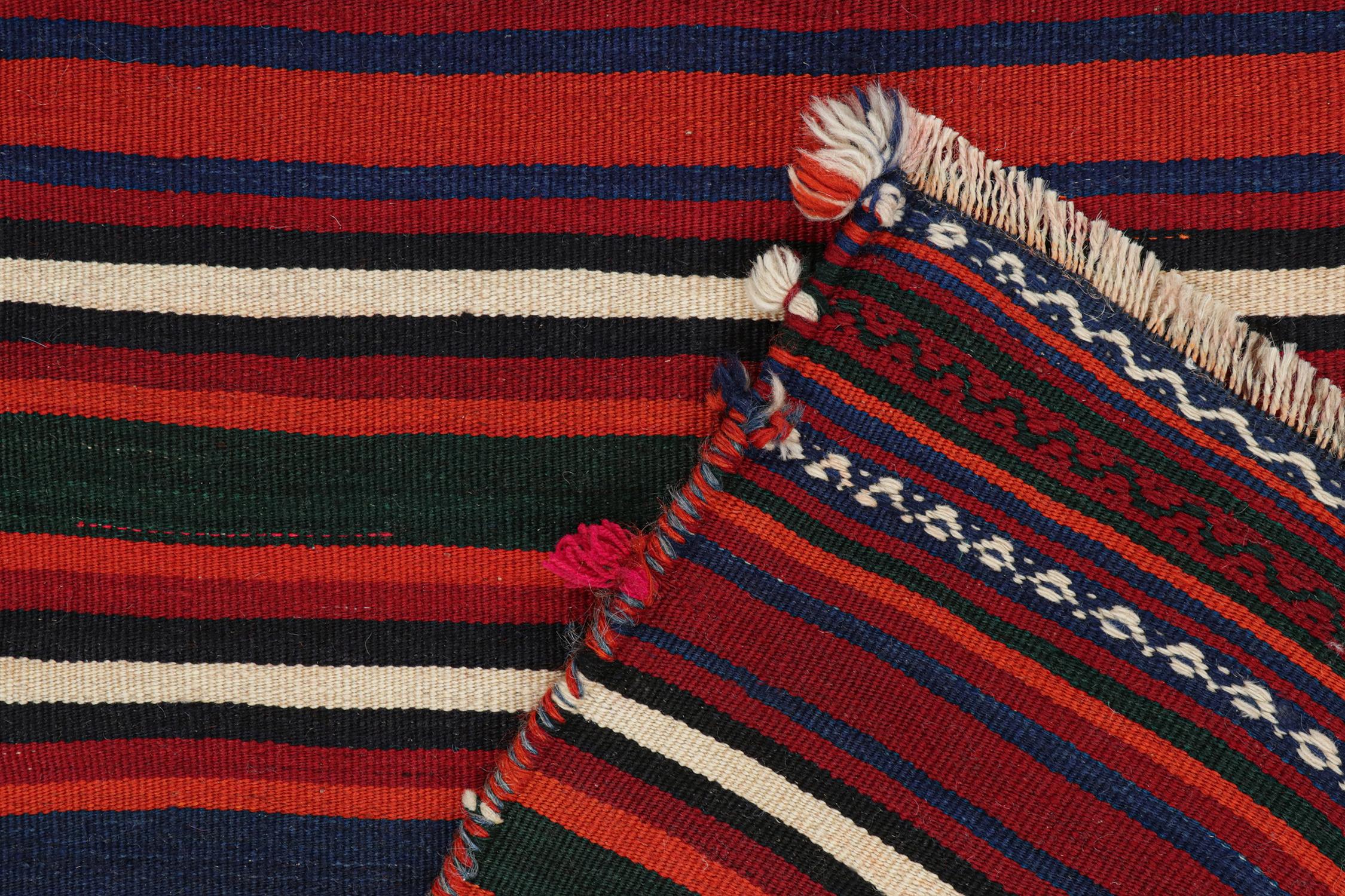 Wool Vintage Persian Kilim with Burgundy Red and Navy Blue Stripes For Sale