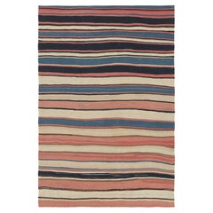 Vintage Persian Kilim with Light and Colorful Stripes - Rug 
Kilim