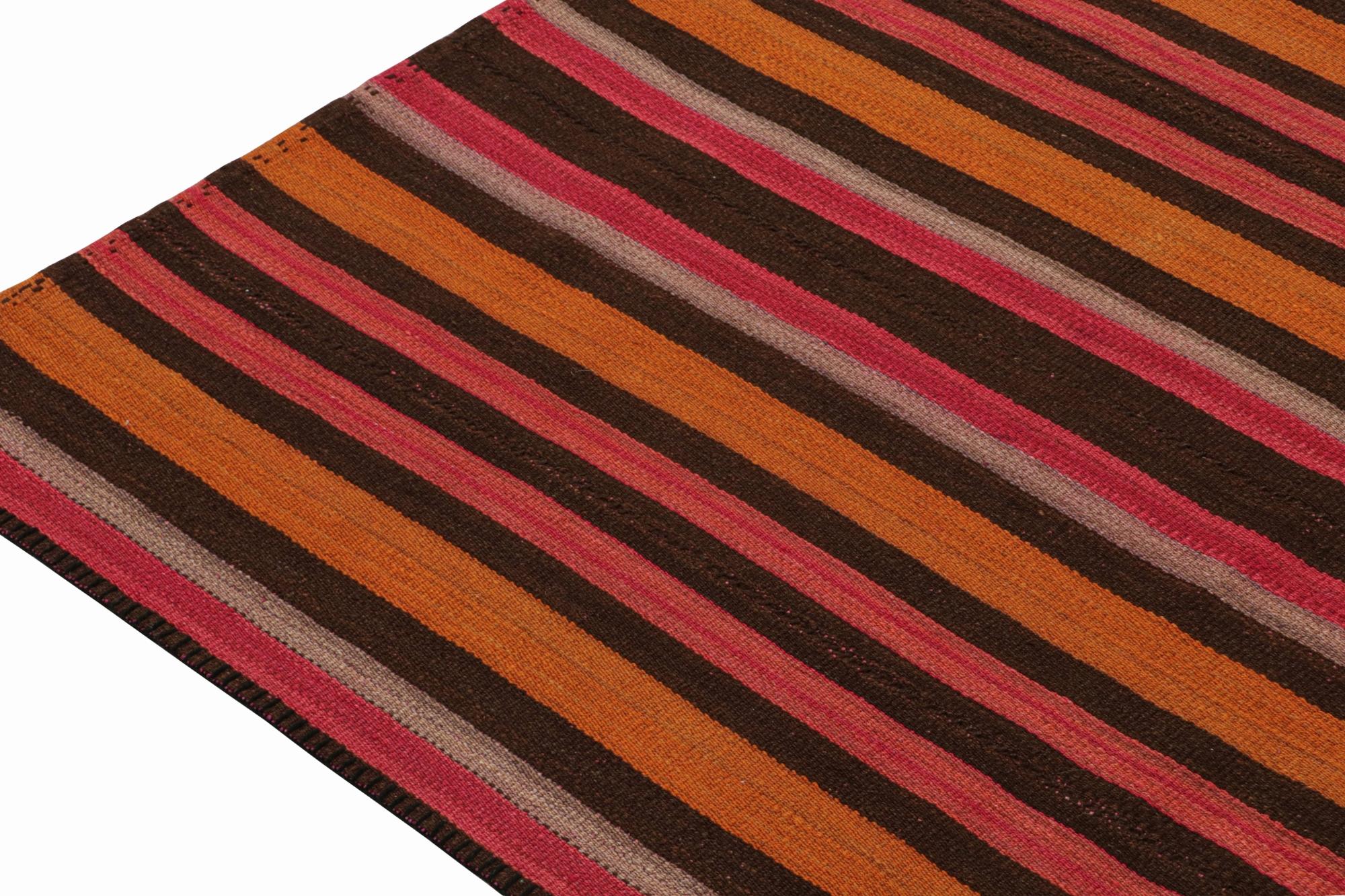 Vintage Persian Kilim with Orange, Brown and Pink Stripes In Good Condition For Sale In Long Island City, NY