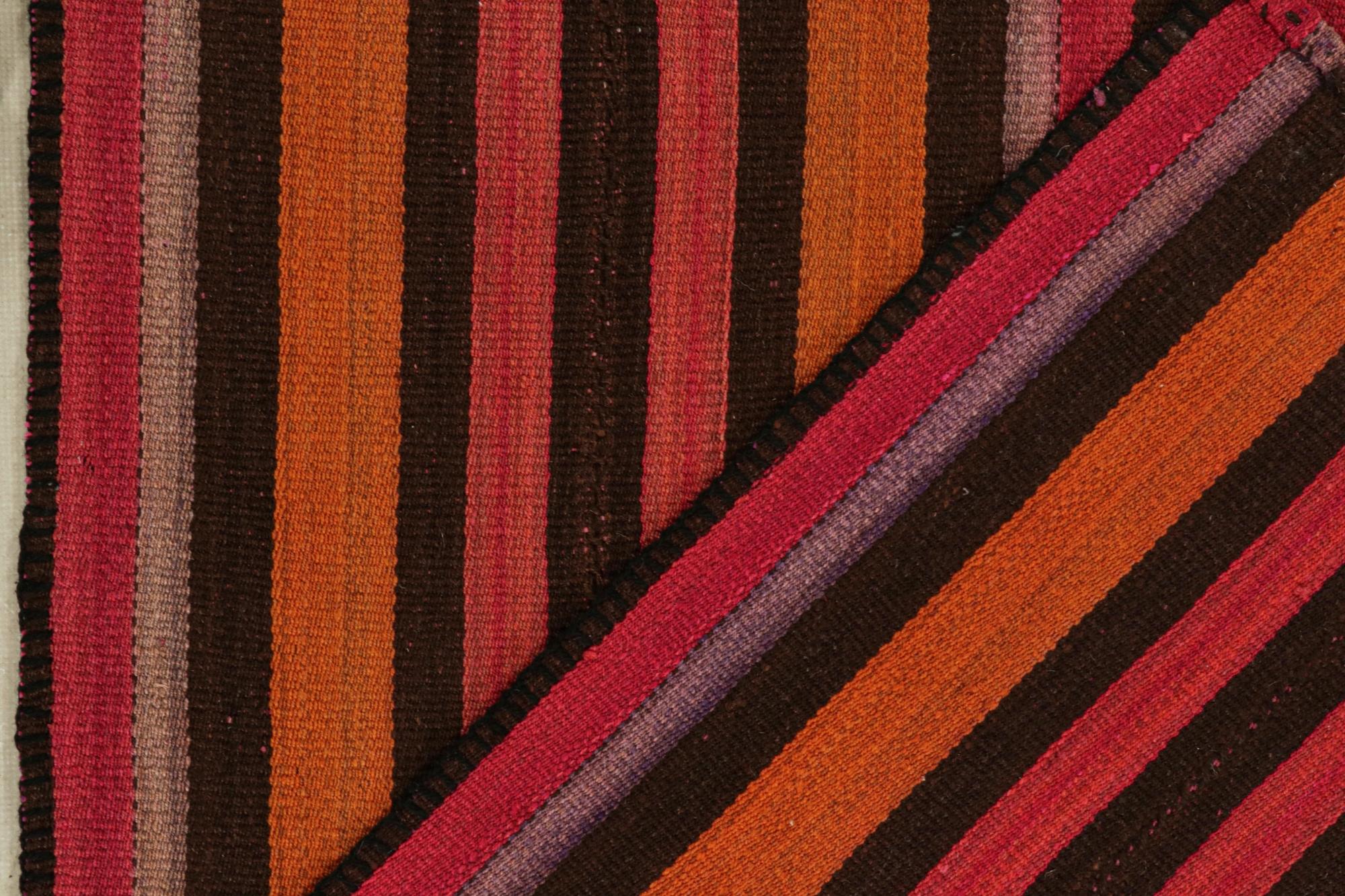 Wool Vintage Persian Kilim with Orange, Brown and Pink Stripes For Sale