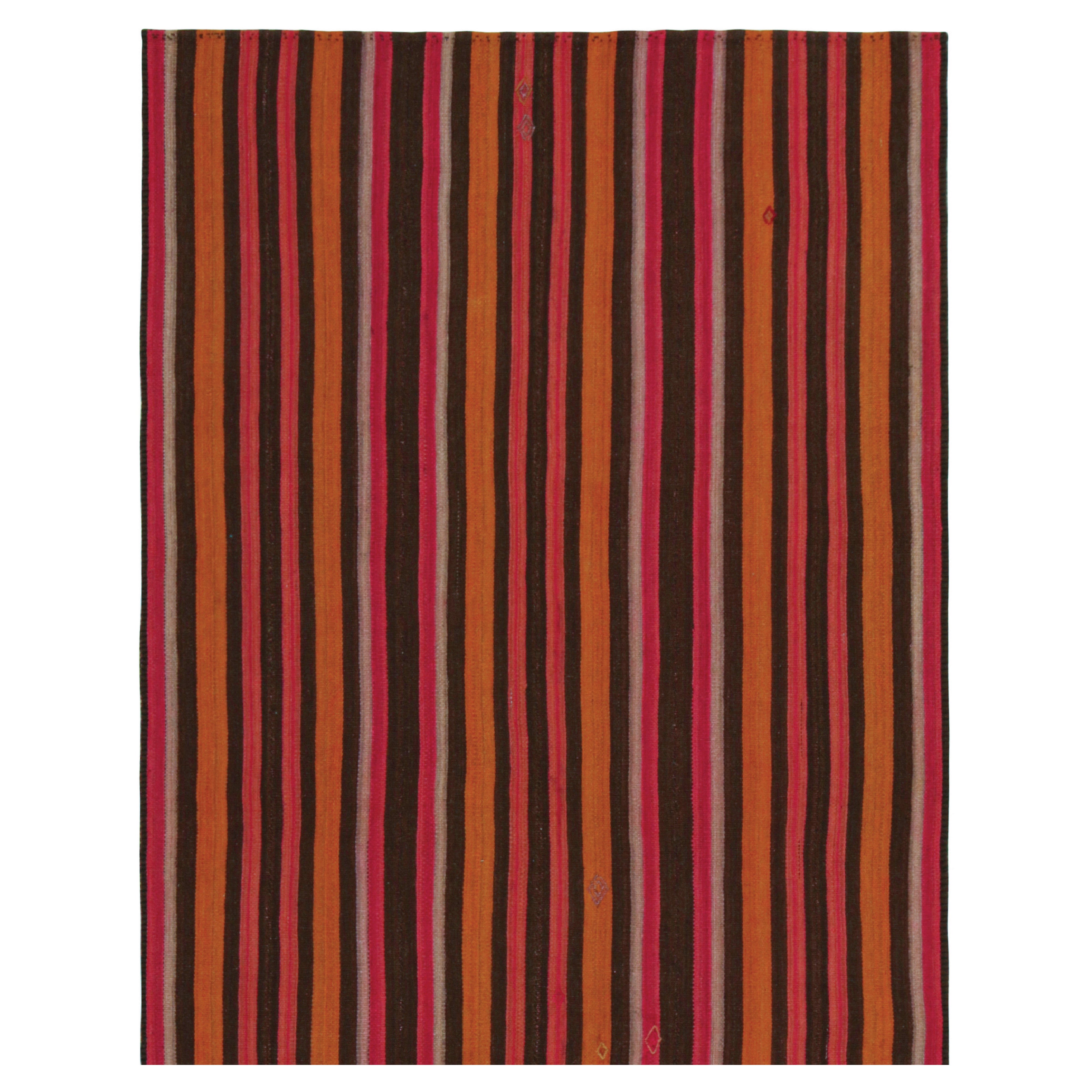 Vintage Persian Kilim with Orange, Brown and Pink Stripes For Sale