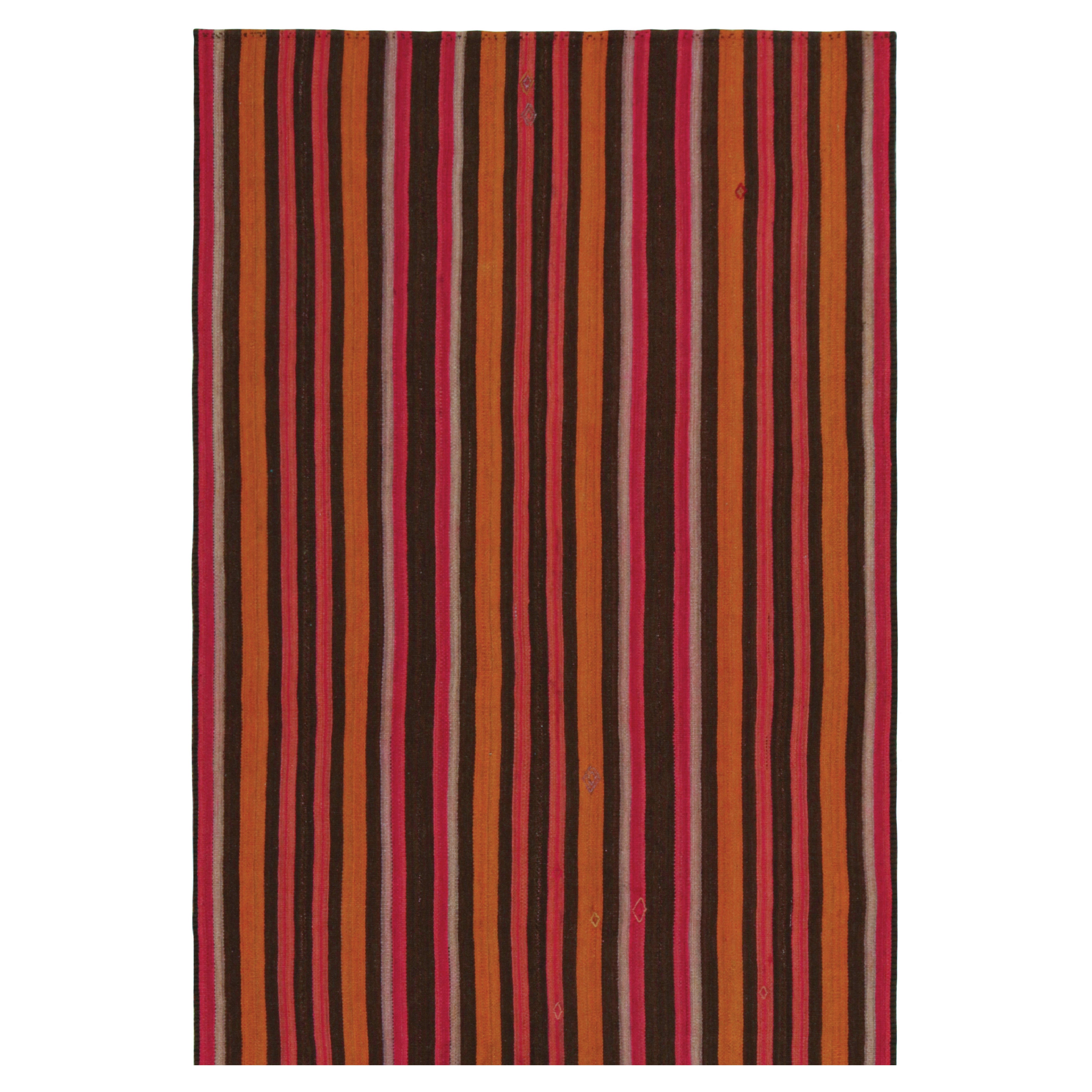 Kilim persiano vintage a strisce arancioni, marroni e rosa in vendita
