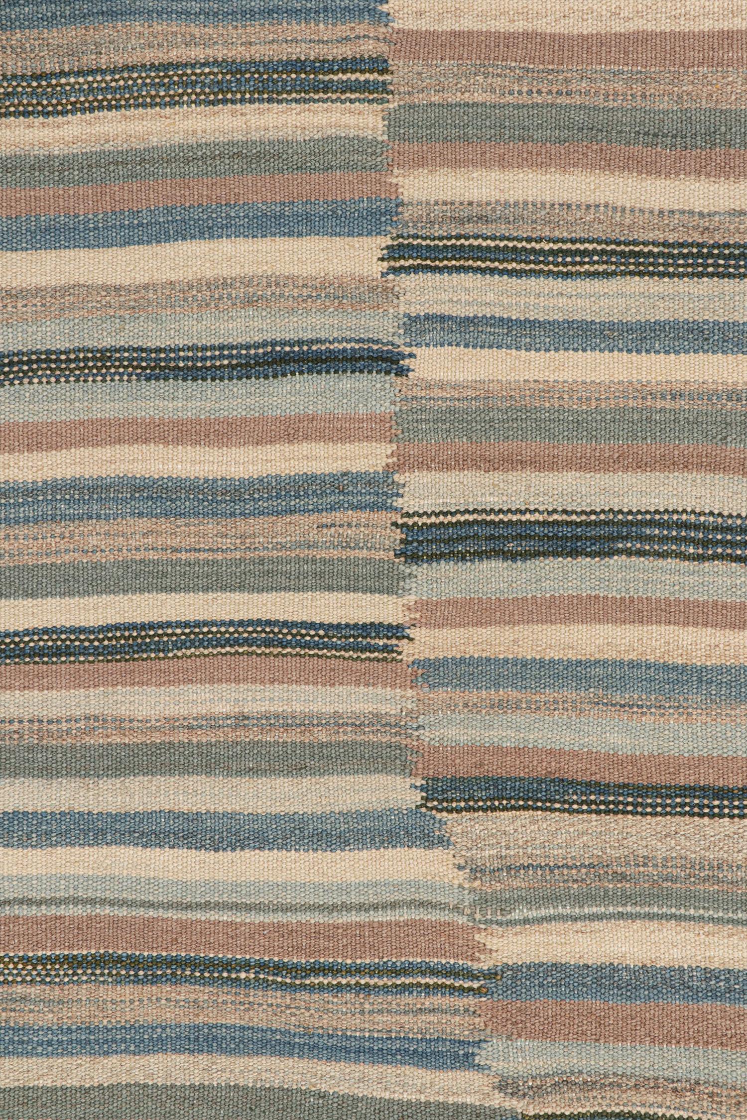 Vintage Persian Kilim with Panels in Beige-Brown and Blue Stripes by Rug & Kilim In Good Condition For Sale In Long Island City, NY