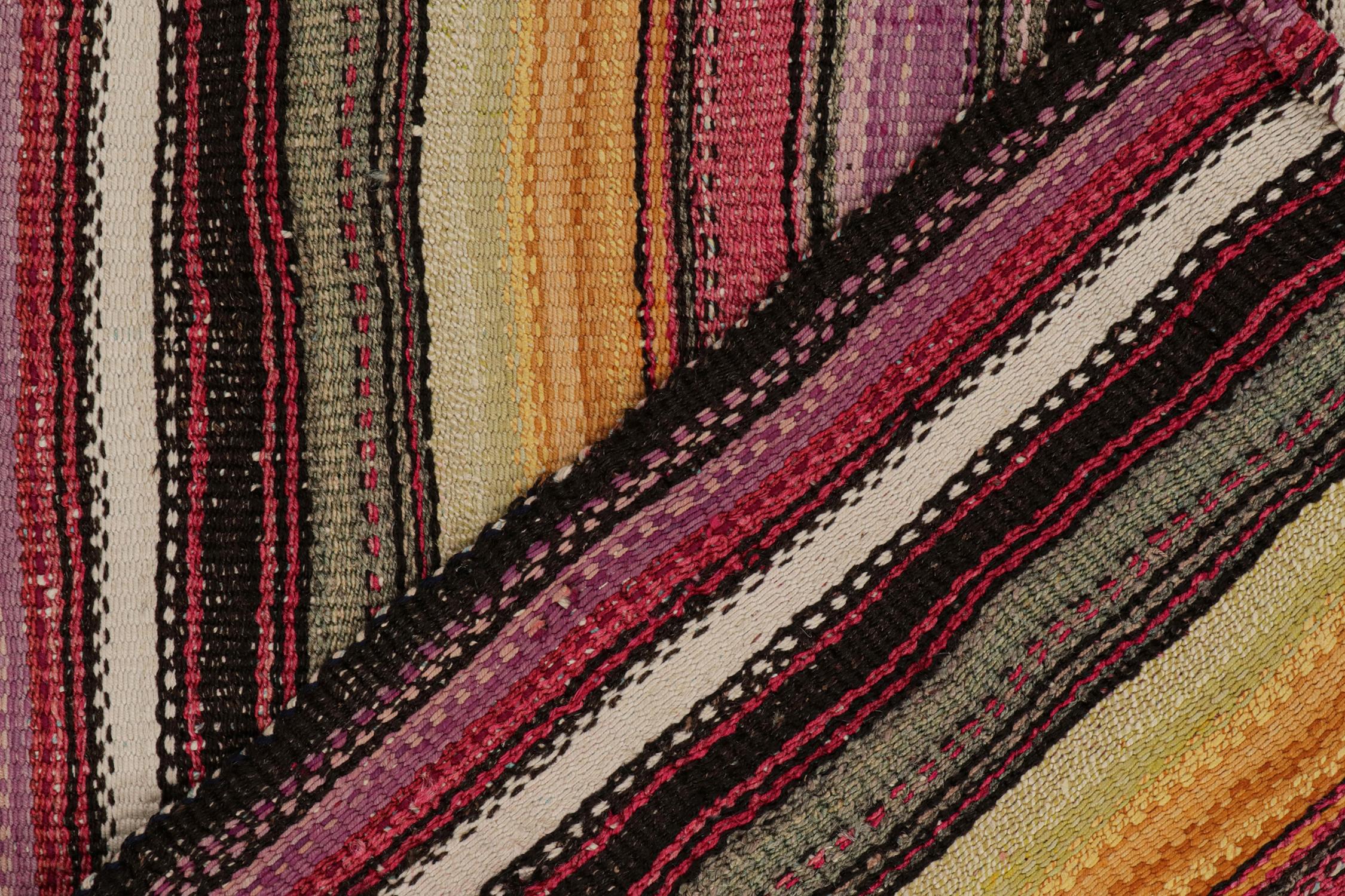 Wool Vintage Persian Kilim with Polychromatic Stripes, Panel Style by Rug & Kilim For Sale