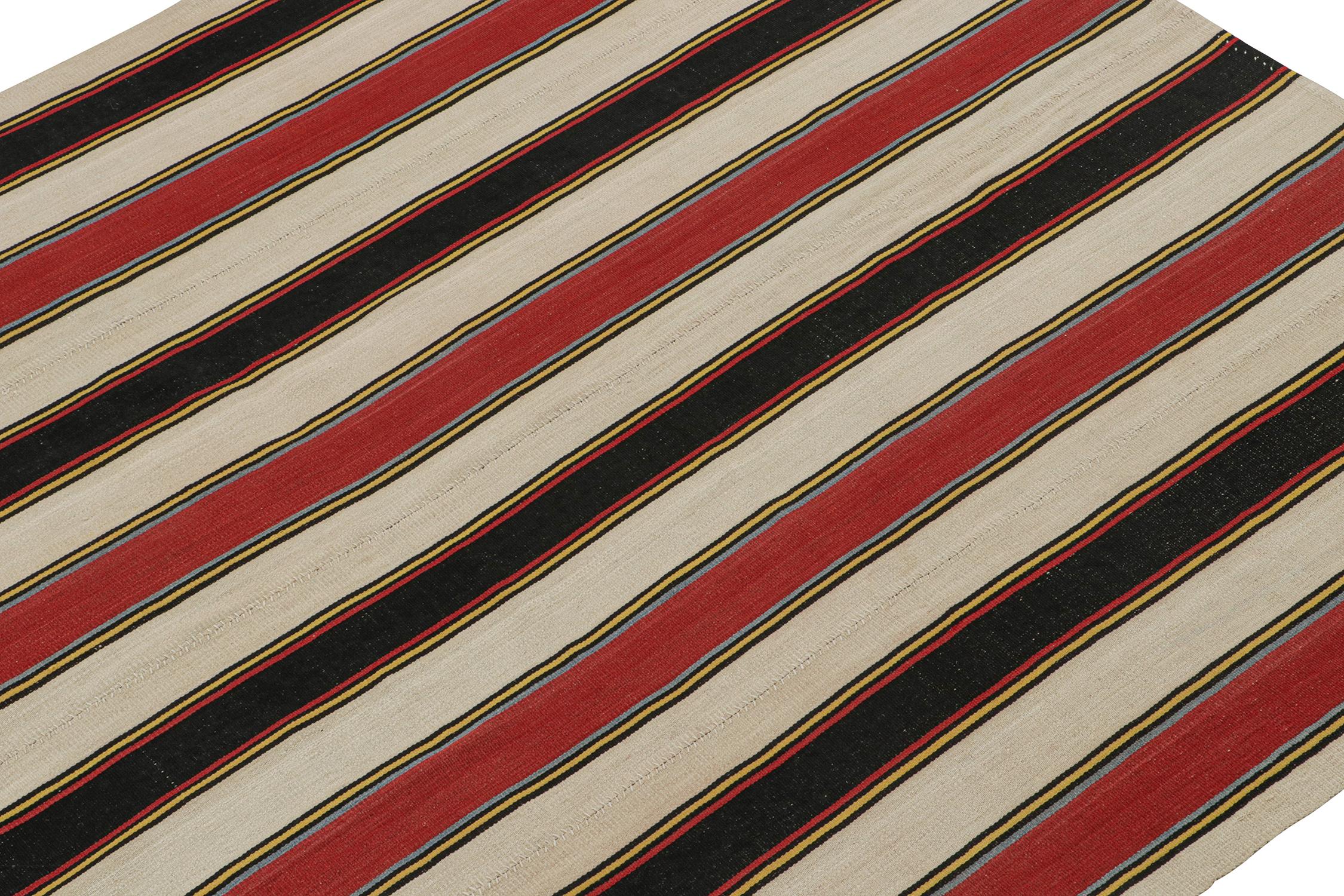 Hand-Knotted Vintage Persian Kilim with Red, Beige, and Black Stripes by Rug & Kilim For Sale