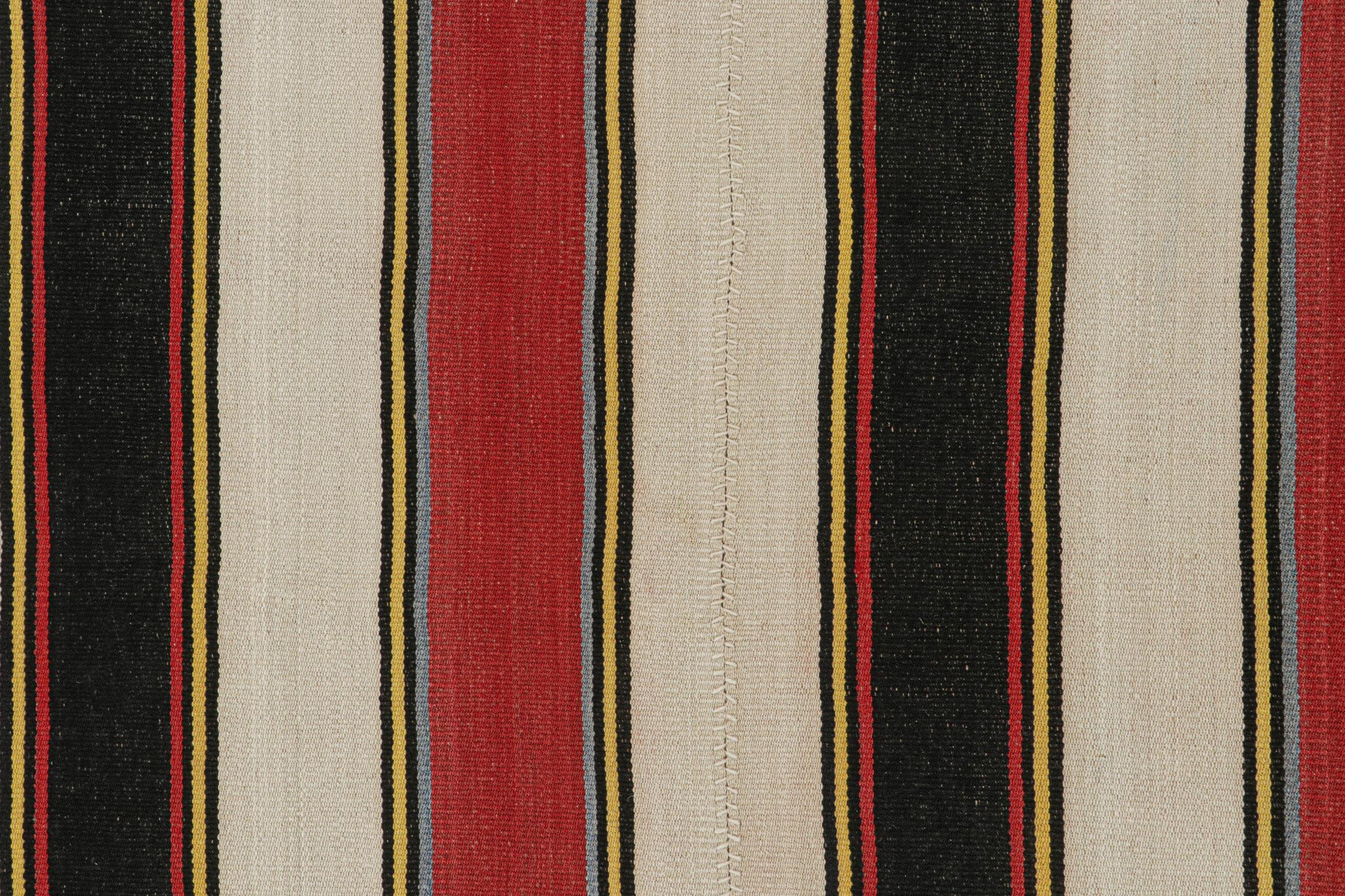 Mid-20th Century Vintage Persian Kilim with Red, Beige, and Black Stripes by Rug & Kilim For Sale