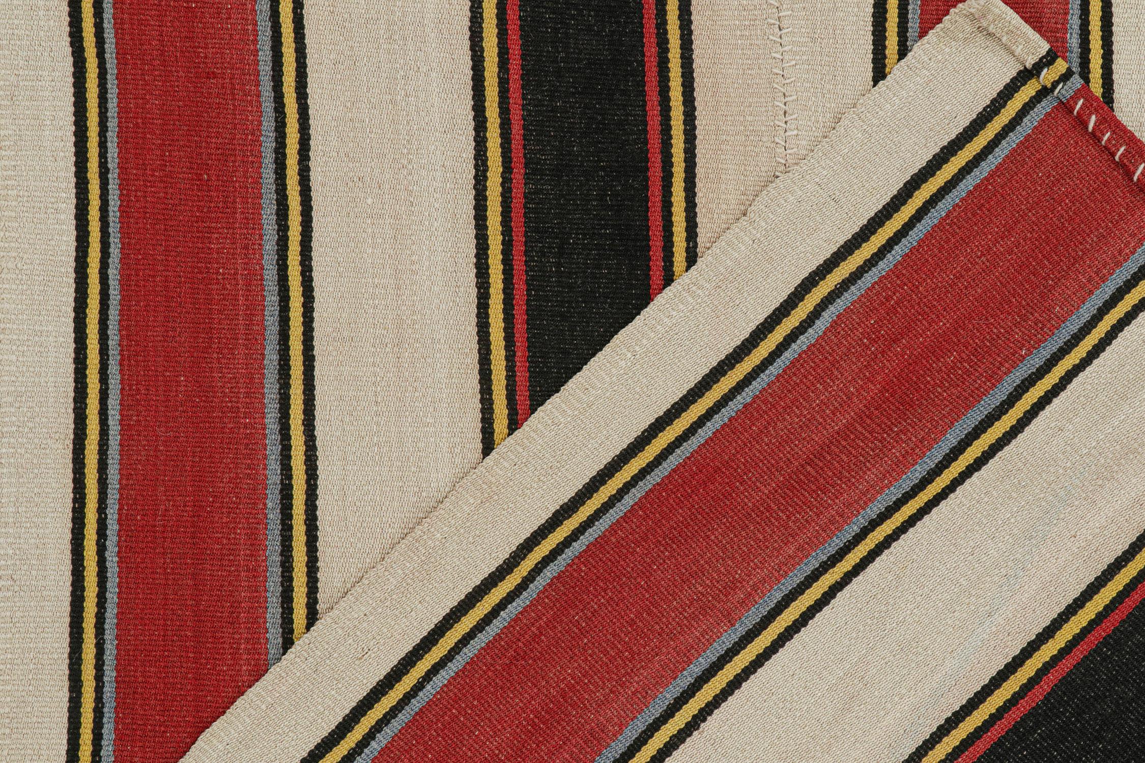 Wool Vintage Persian Kilim with Red, Beige, and Black Stripes by Rug & Kilim For Sale
