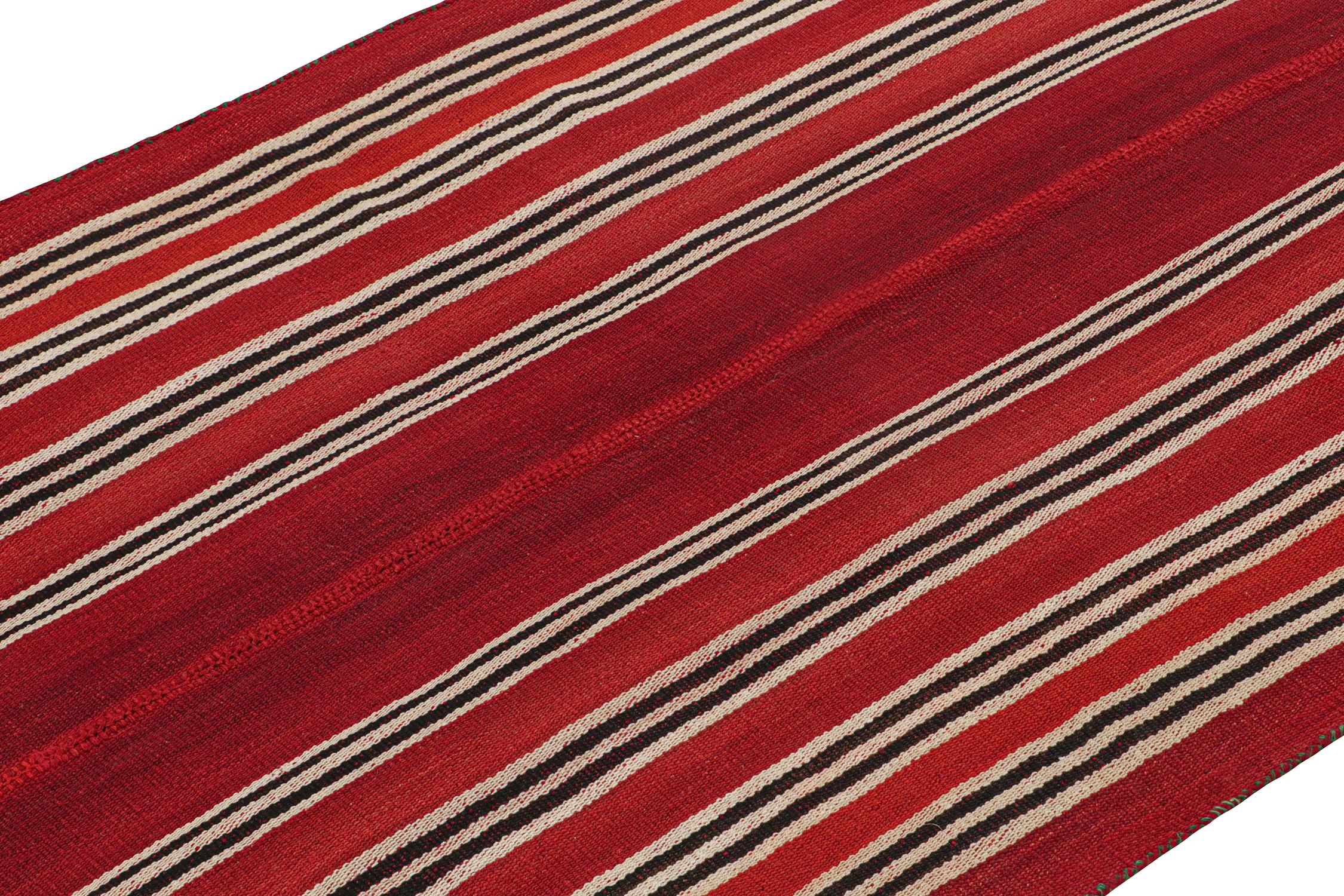 Hand-Knotted Vintage Persian Kilim with Red, Black and Off-White Stripes by Rug & Kilim For Sale