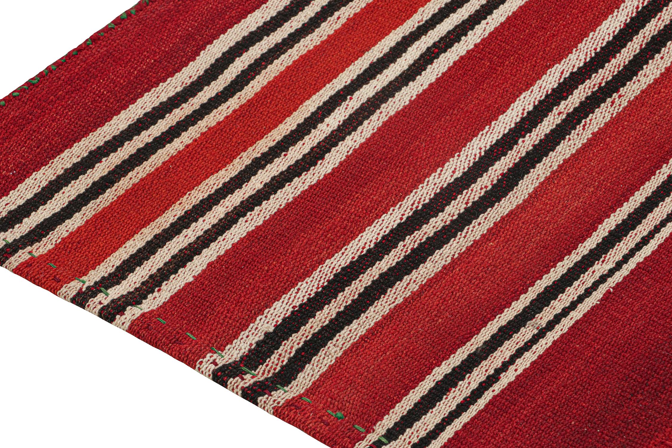 Vintage Persian Kilim with Red, Black and Off-White Stripes by Rug & Kilim In Good Condition For Sale In Long Island City, NY