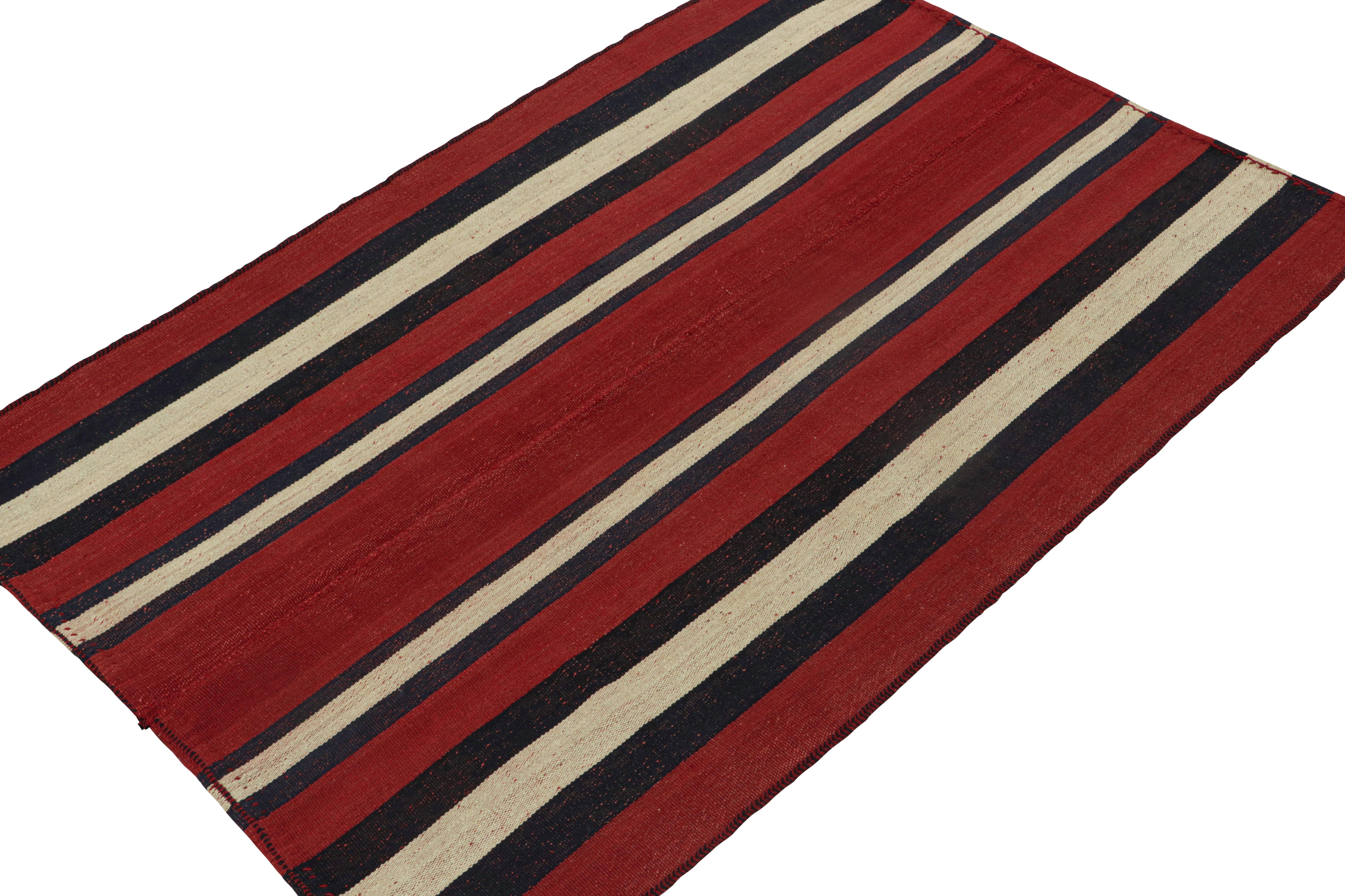 Tribal Vintage Persian Kilim with Red, Blue, and Off-White Stripes For Sale
