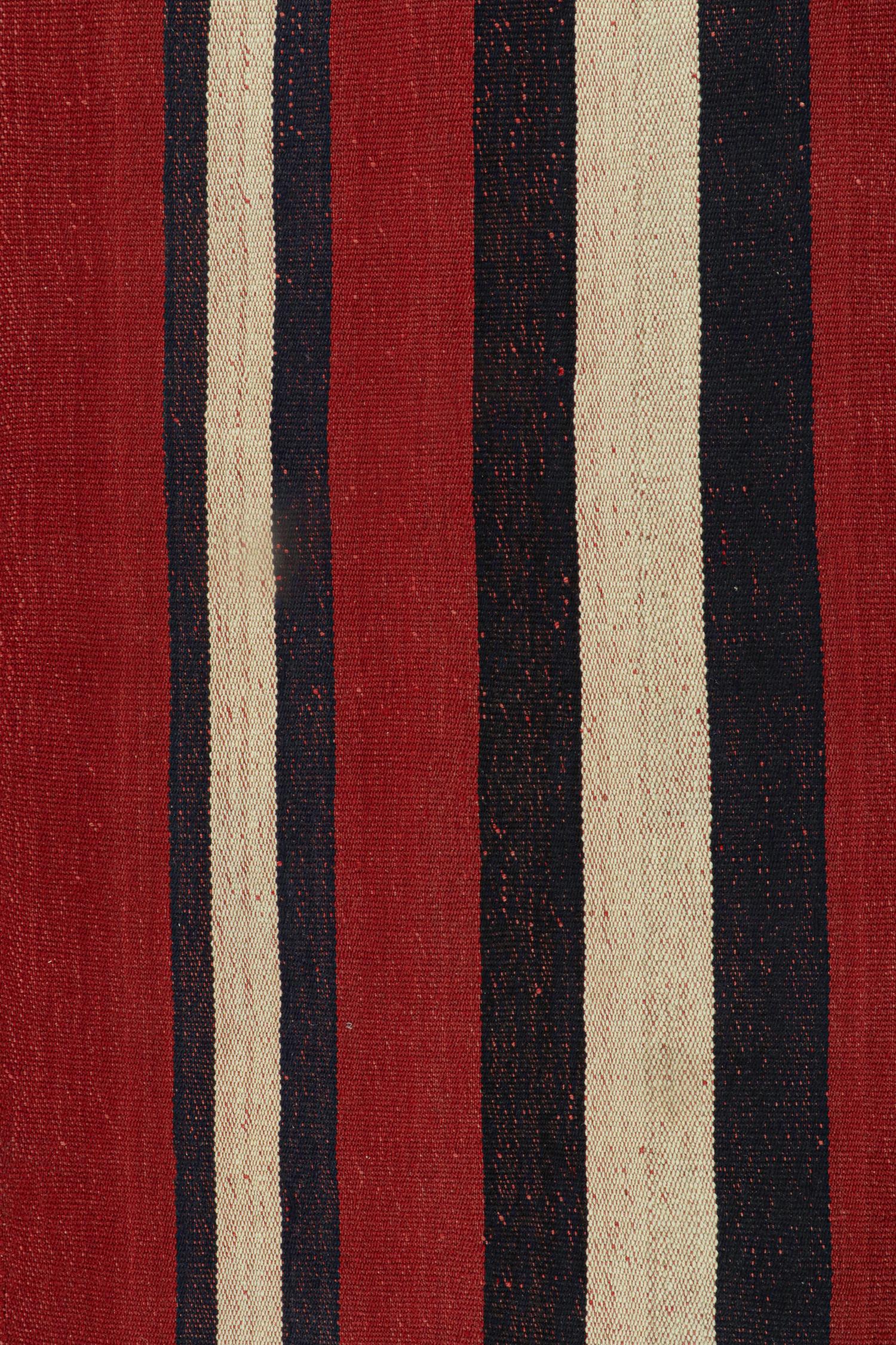 Mid-20th Century Vintage Persian Kilim with Red, Blue, and Off-White Stripes For Sale