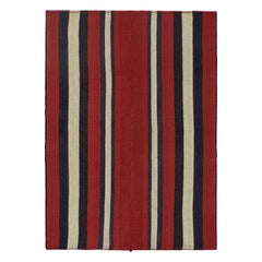Kilim persiano vintage a strisce rosse, blu e bianco sporco