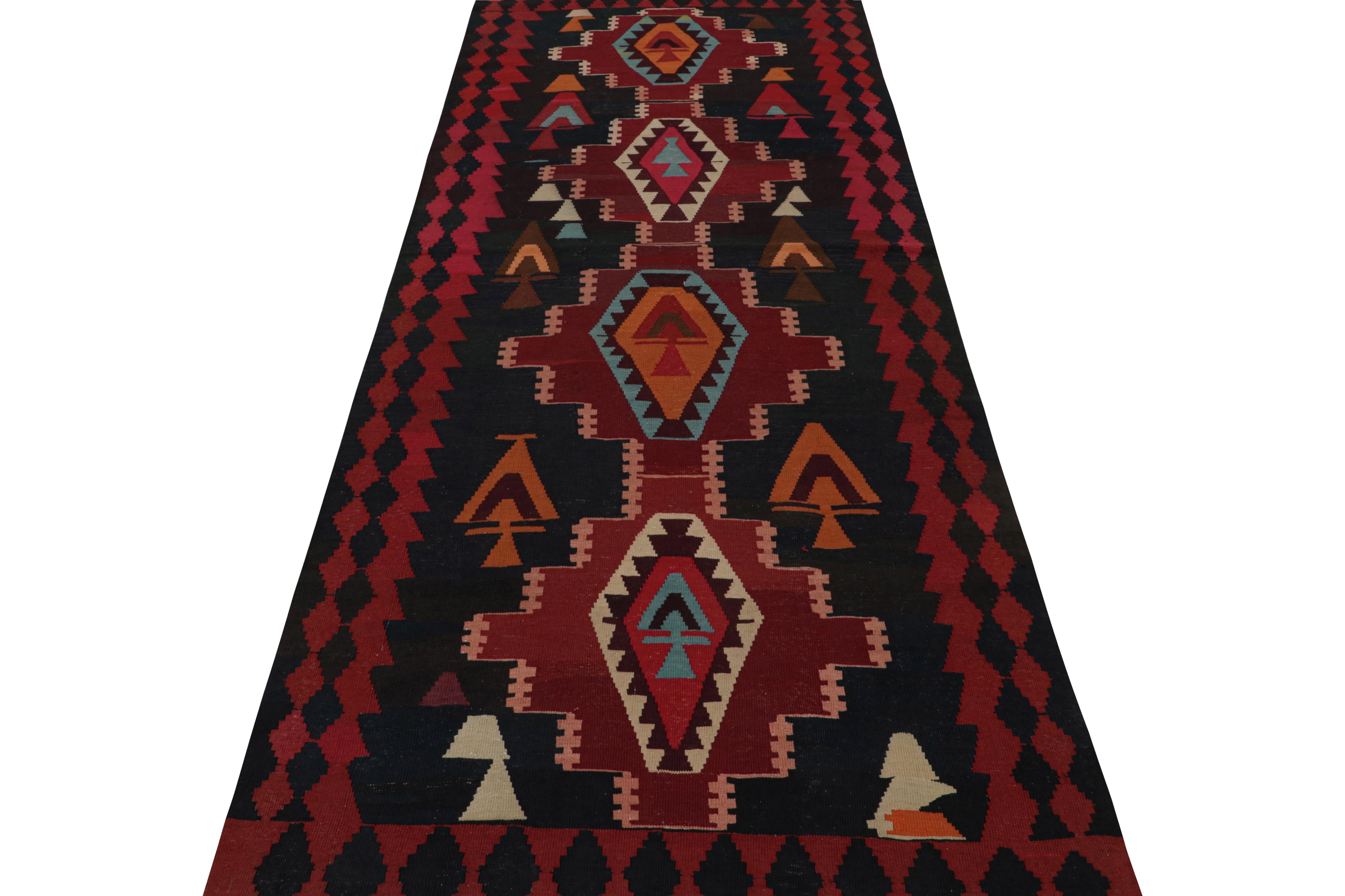 Modern Vintage Persian Kilim with Red Medallions on a Blue Field, from Rug & Kilim For Sale