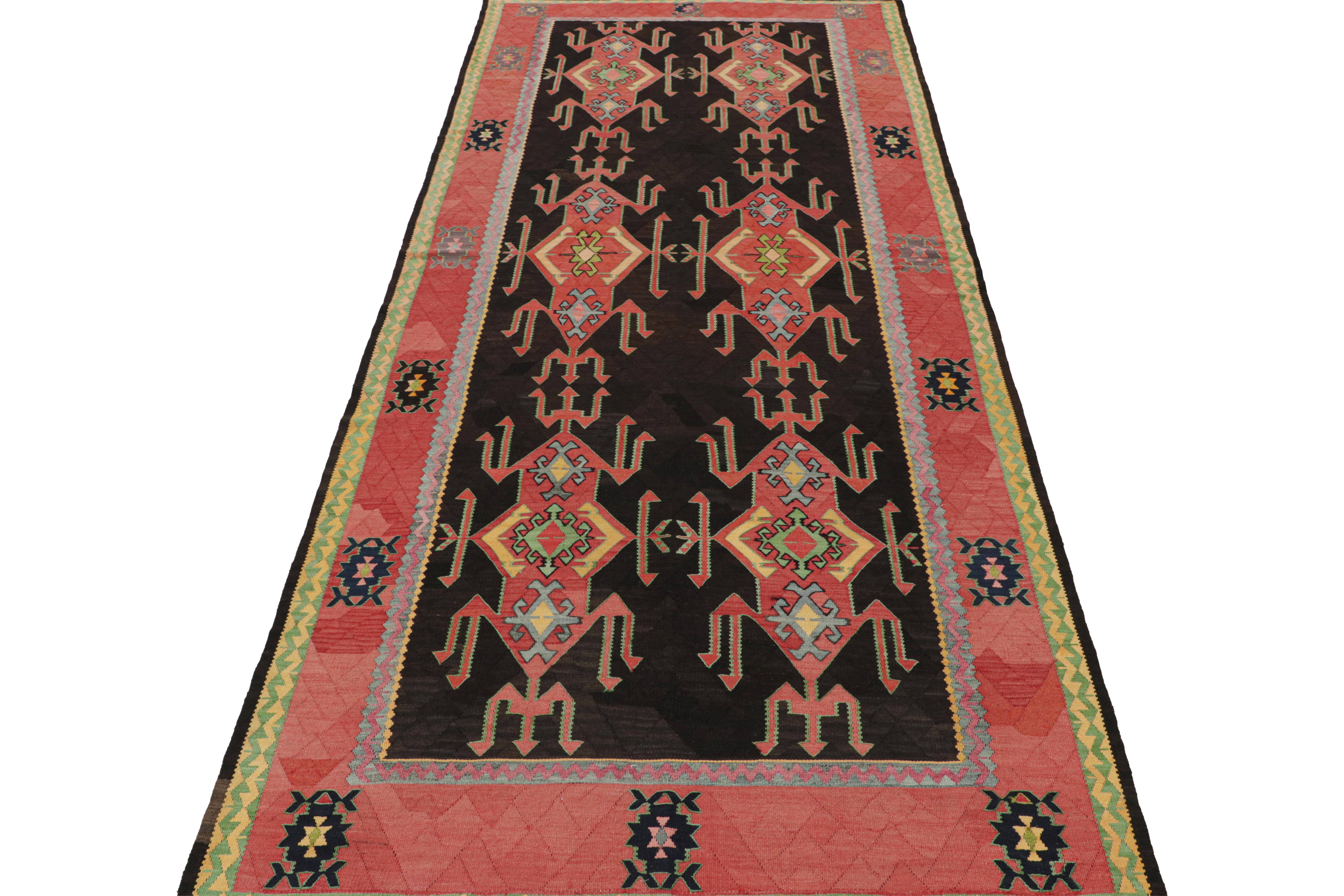 Tribal Vintage Persian Kilim with Red Patterns on a Black Field, from Rug & Kilim For Sale