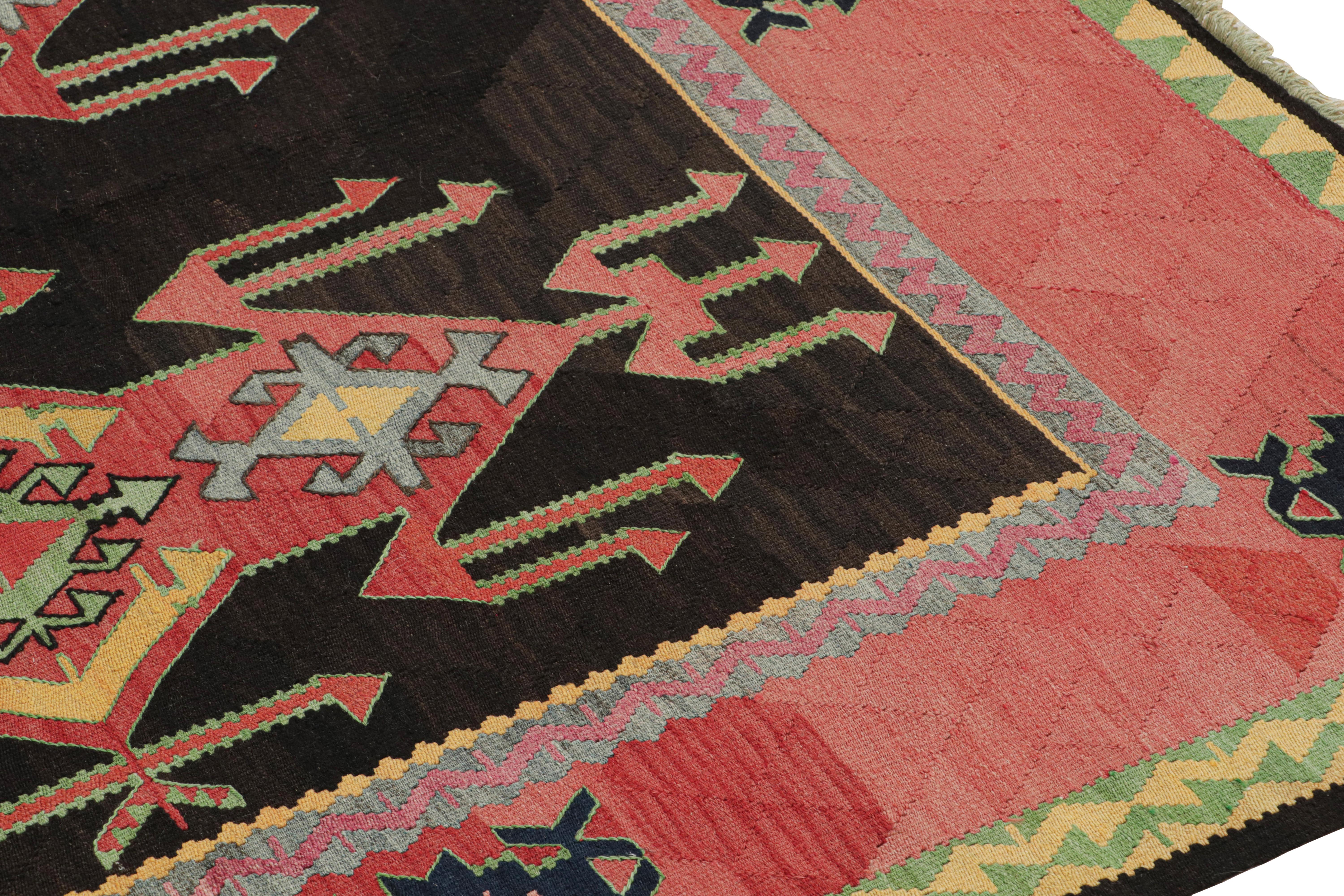 Hand-Woven Vintage Persian Kilim with Red Patterns on a Black Field, from Rug & Kilim For Sale
