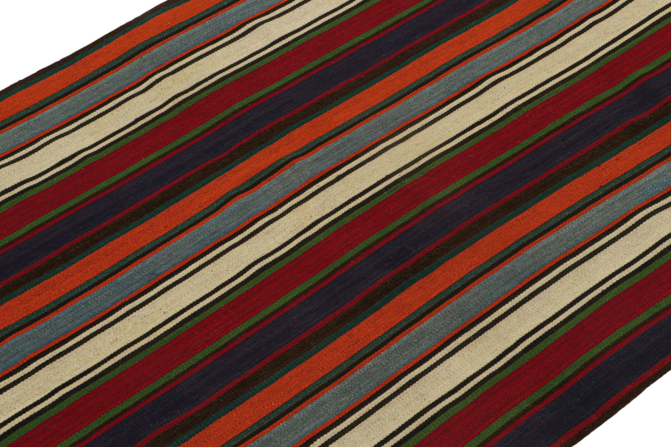Hand-Knotted Vintage Persian Kilim with Vibrant Polychromatic Stripes by Rug & Kilim For Sale
