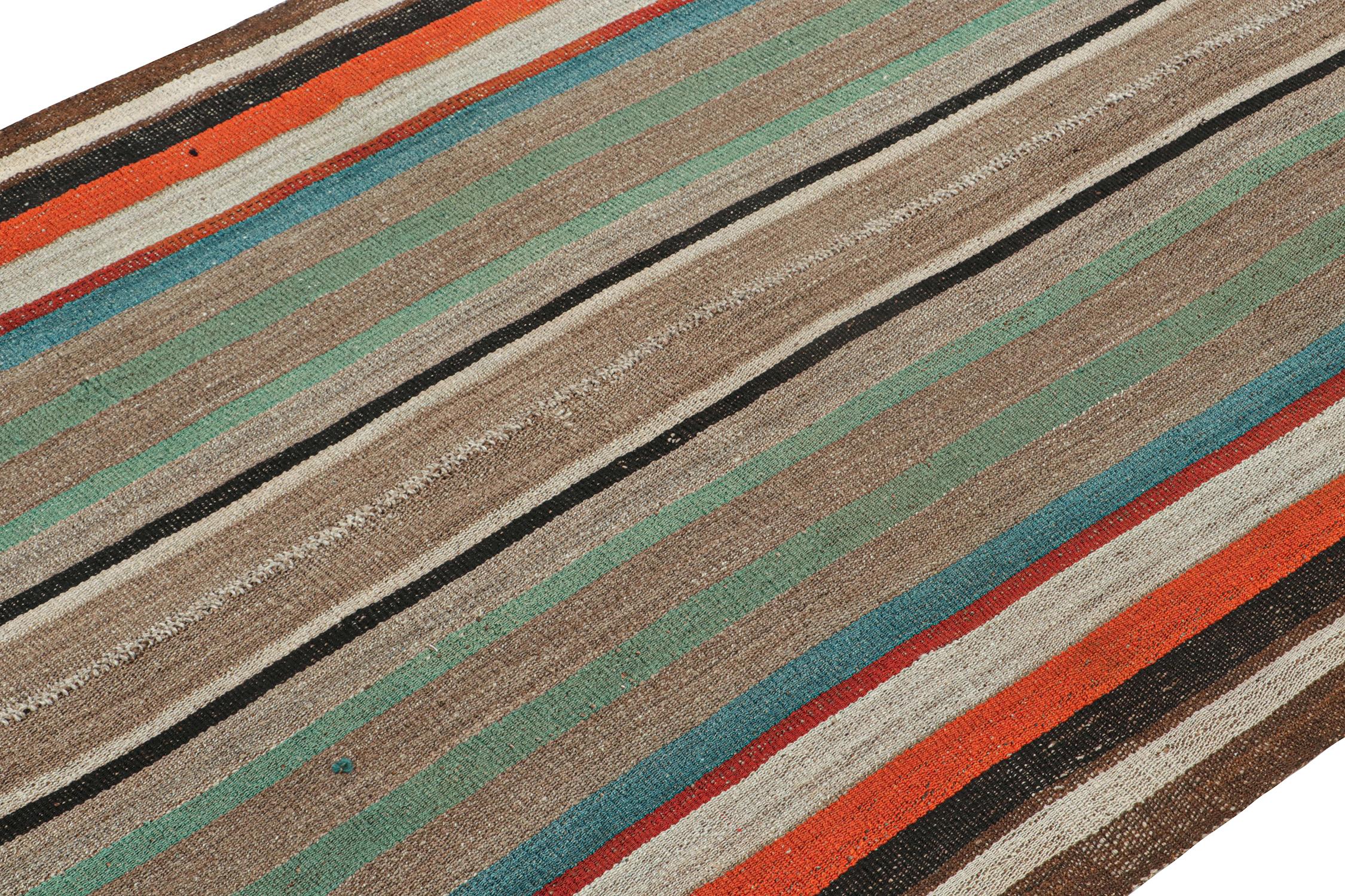 Hand-Knotted Vintage Persian Kilim with Vibrant Polychromatic Stripes For Sale