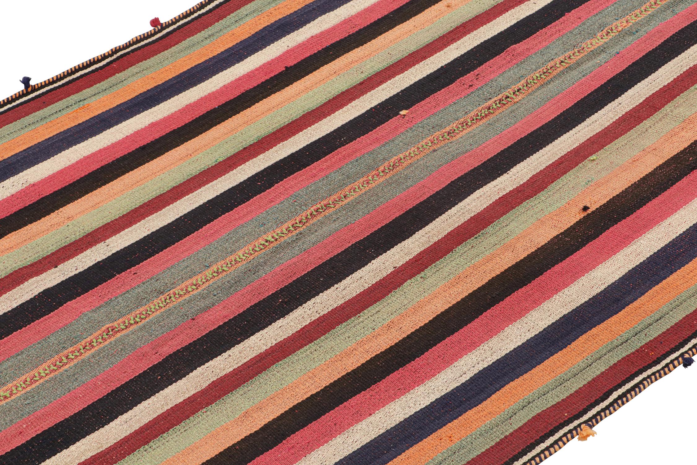 Hand-Knotted Vintage Persian Kilim with Vibrant Polychromatic Stripes by Rug & Kilim For Sale