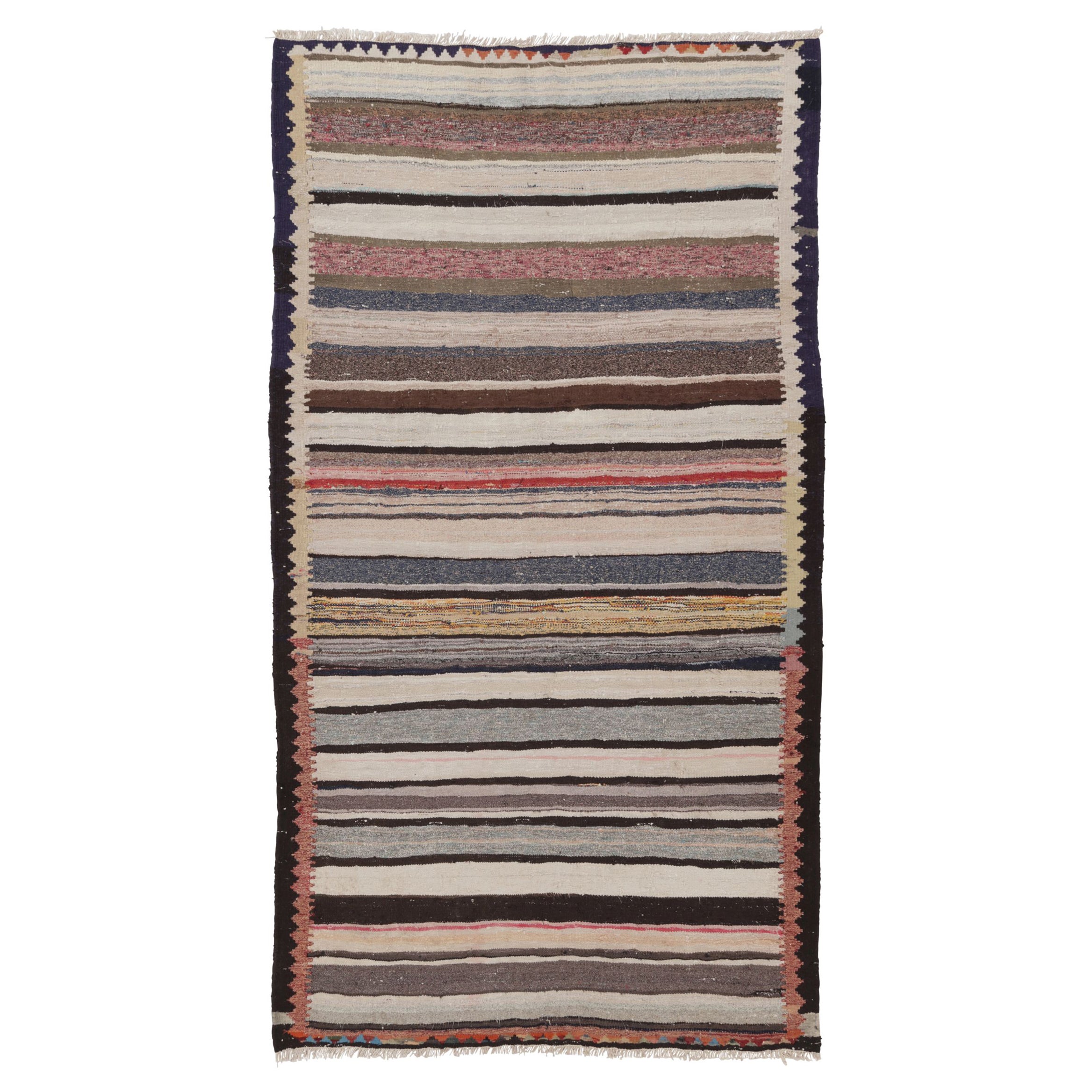 Vintage Persian Kilim with Vibrant, Saturated Stripes - Rug 
Kilim