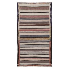 Vintage Persian Kilim with Vibrant, Saturated Stripes - Rug 
Kilim