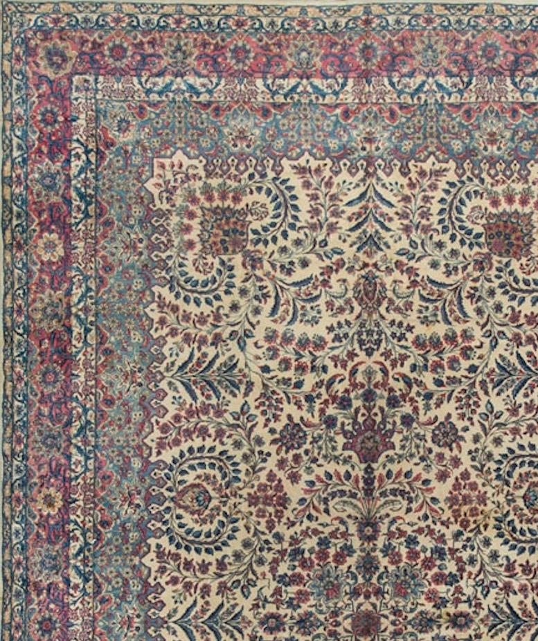 Kirman is the capital of the province in south Persia of the same name. Situated 2000 meters above sea level. As elsewhere in Persia carpet weaving declined during the 18th century and was revived during the second half of the 19th century, since