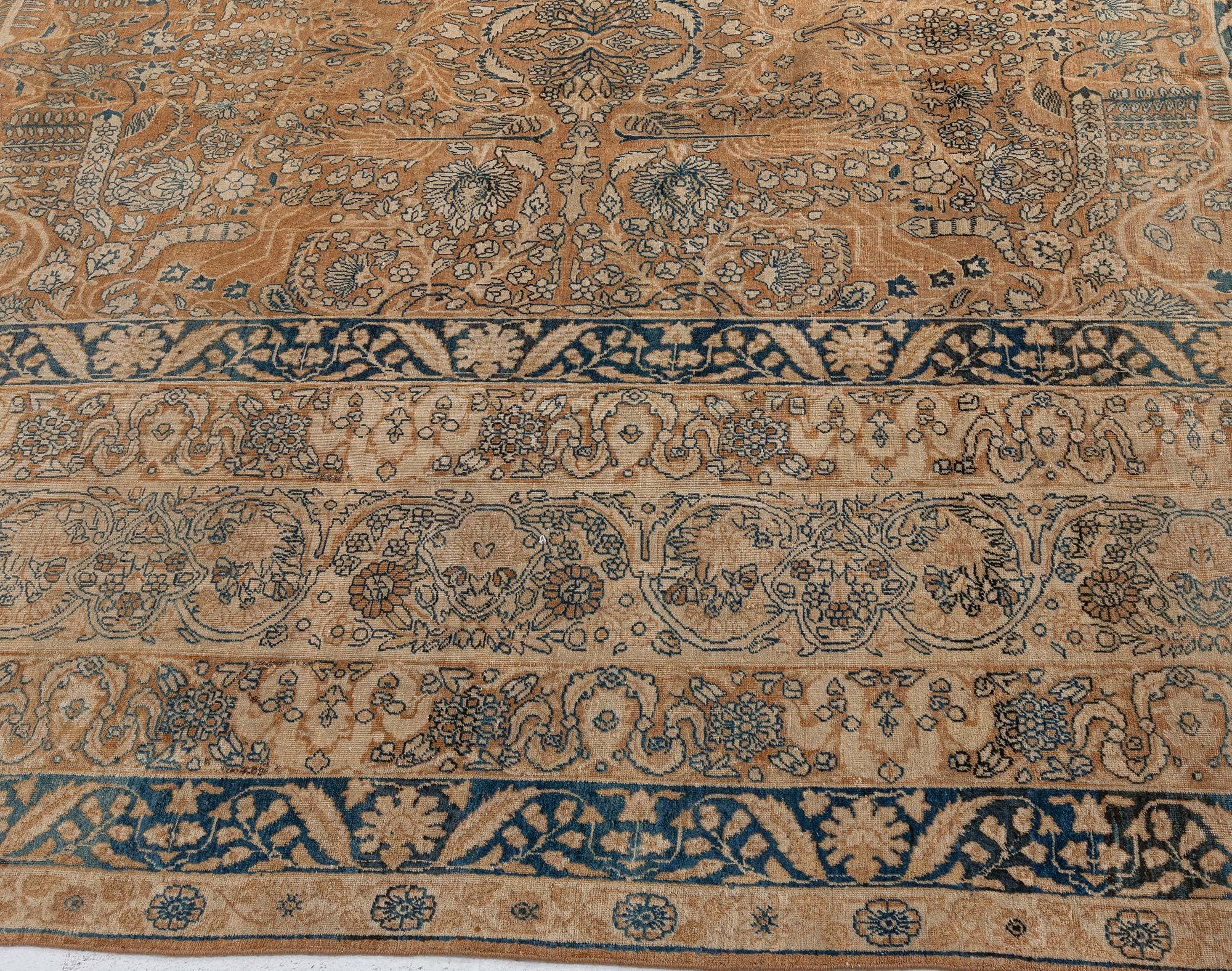 One-of-a-kind Vintage Persian Kirman handmade wool carpet
Size: 11'10