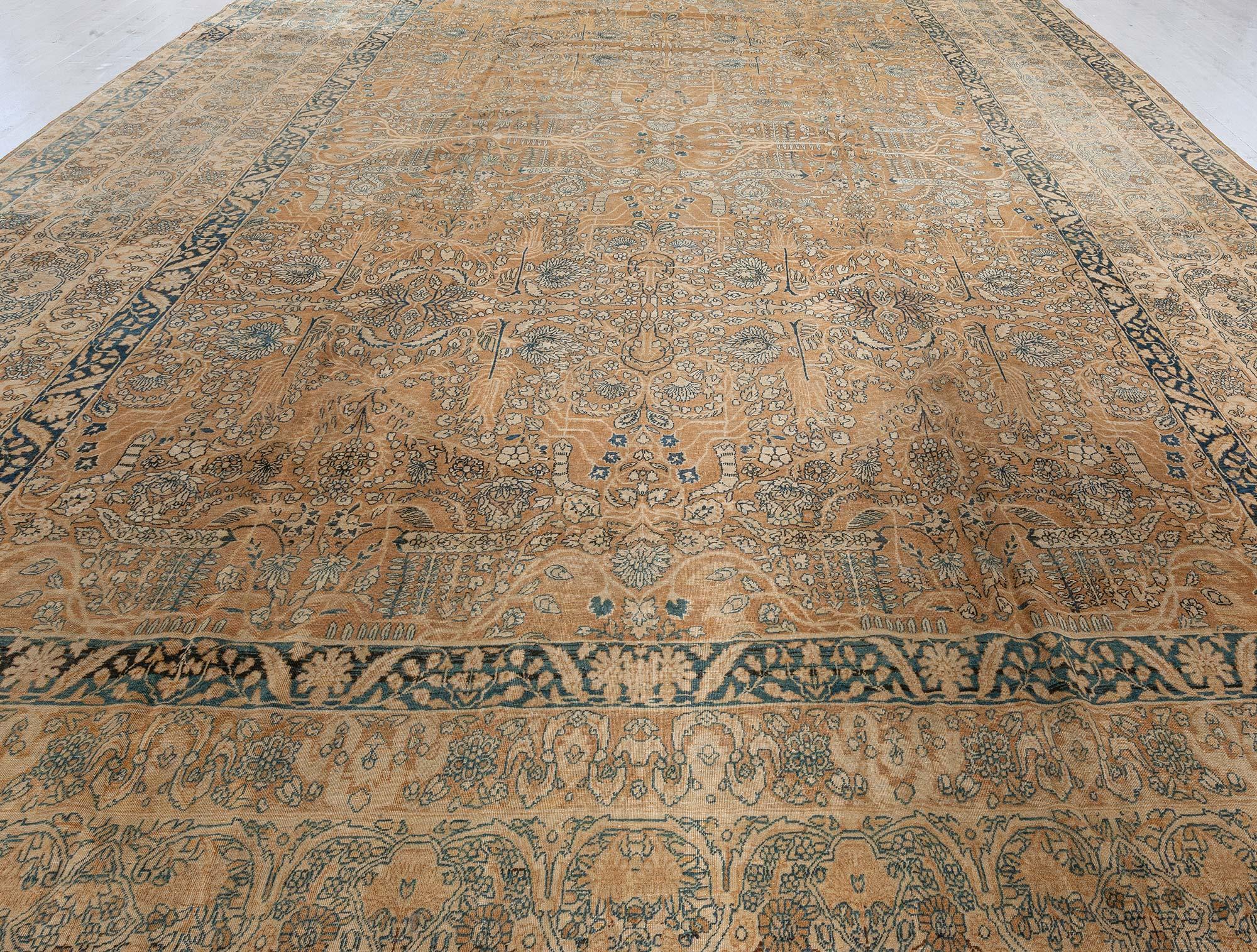 Hand-Knotted Vintage Persian Kirman Handmade Wool Carpet For Sale