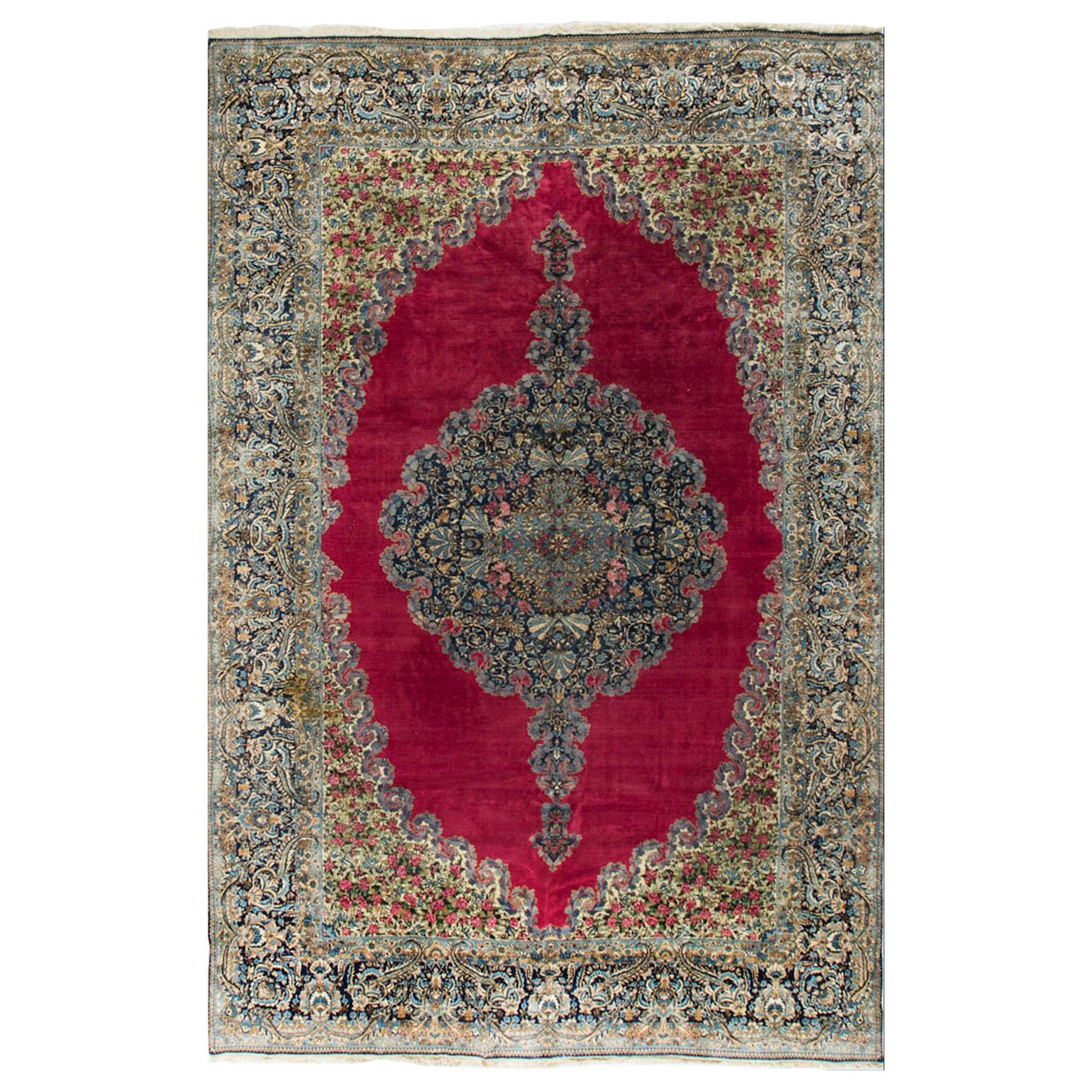 Vintage Persian Kirman Rug, circa 1950 10'8" x 16'8". For Sale